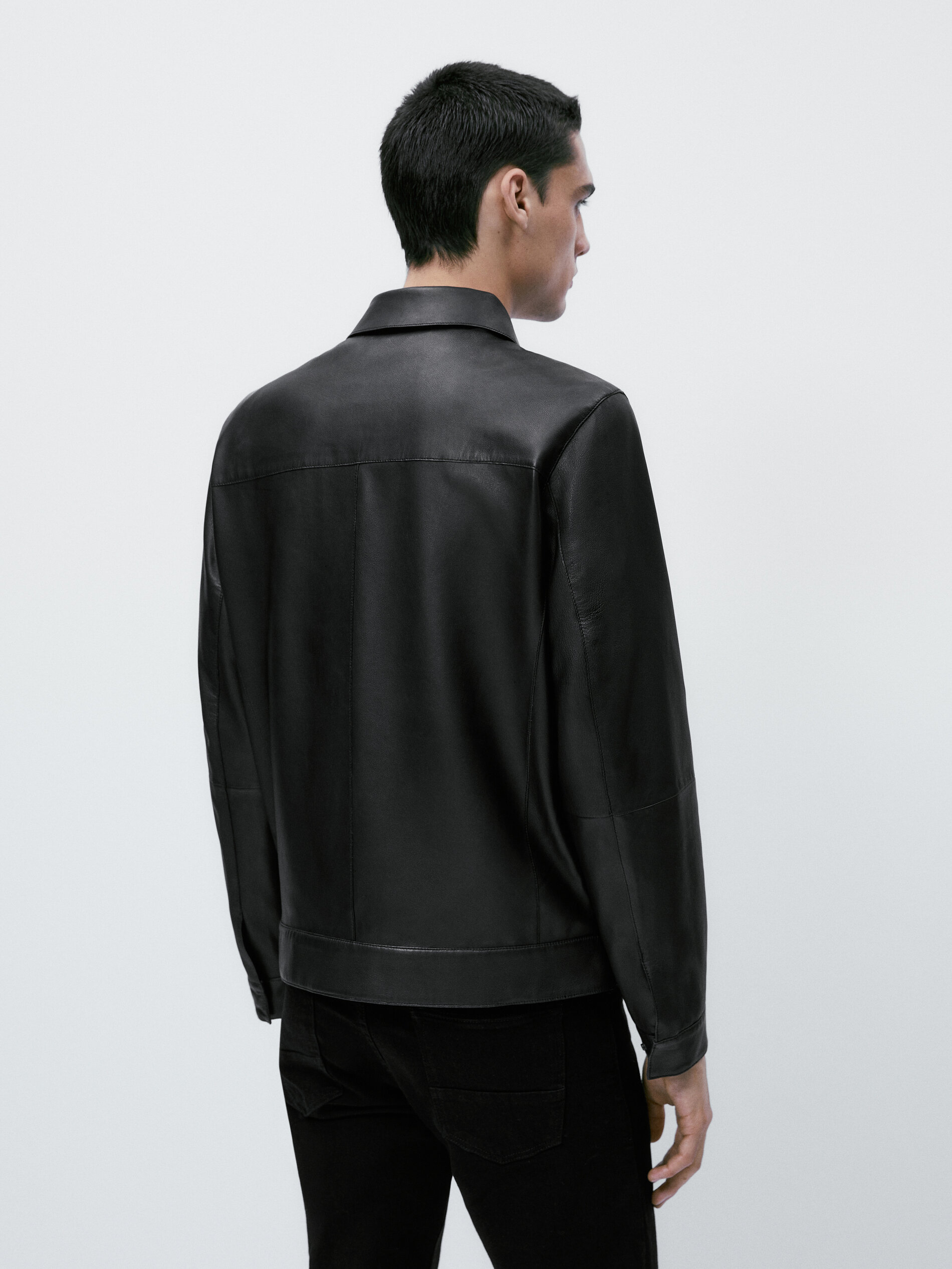 Chaqueta piel napa bolsillos negra - NEGRO