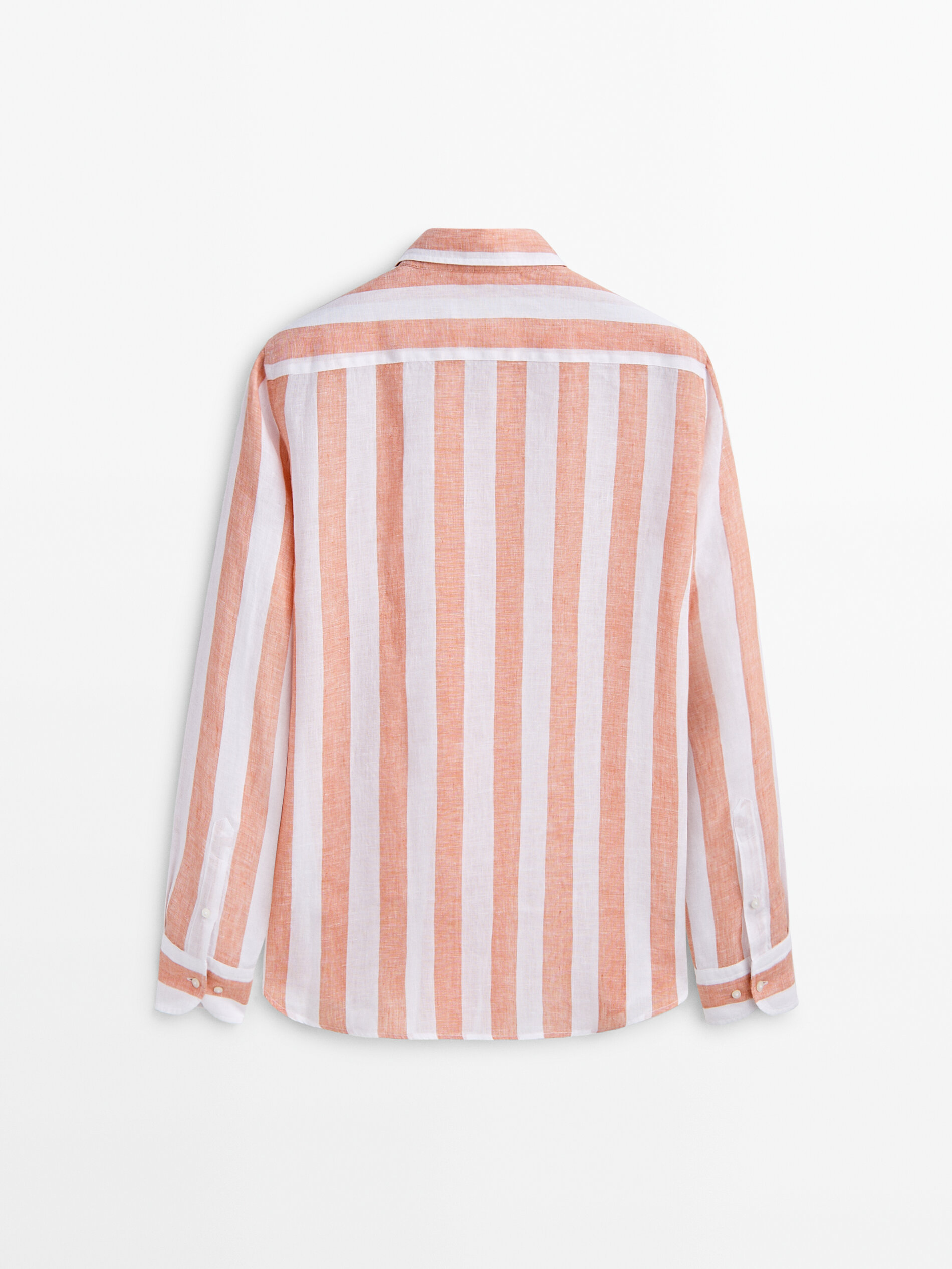 Camisa rayas anchas lino melange slim fit - CALDERA OSCURO