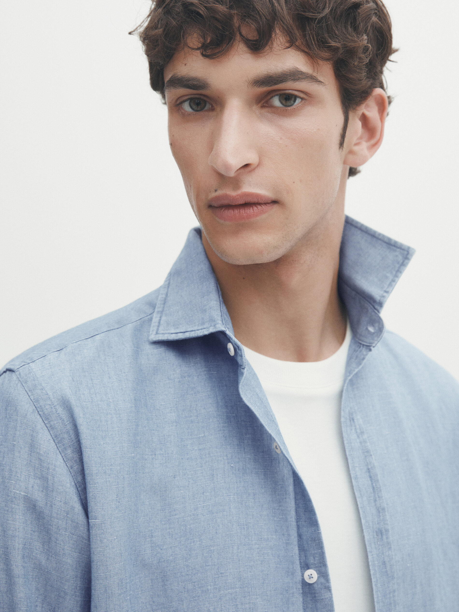 Camisa chambray slim fit - Azul Claro