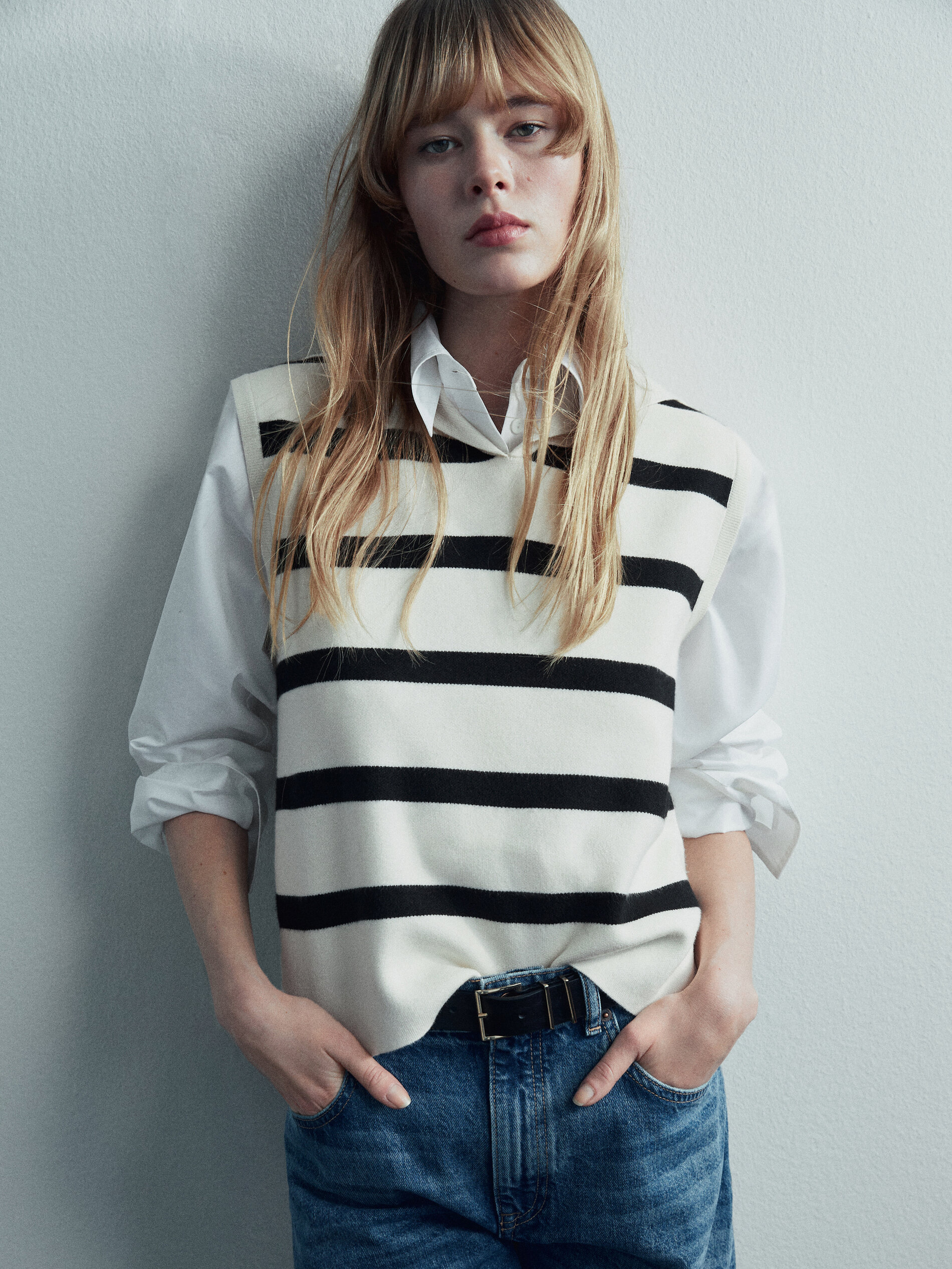 Chaleco punto rayas - CRUDO