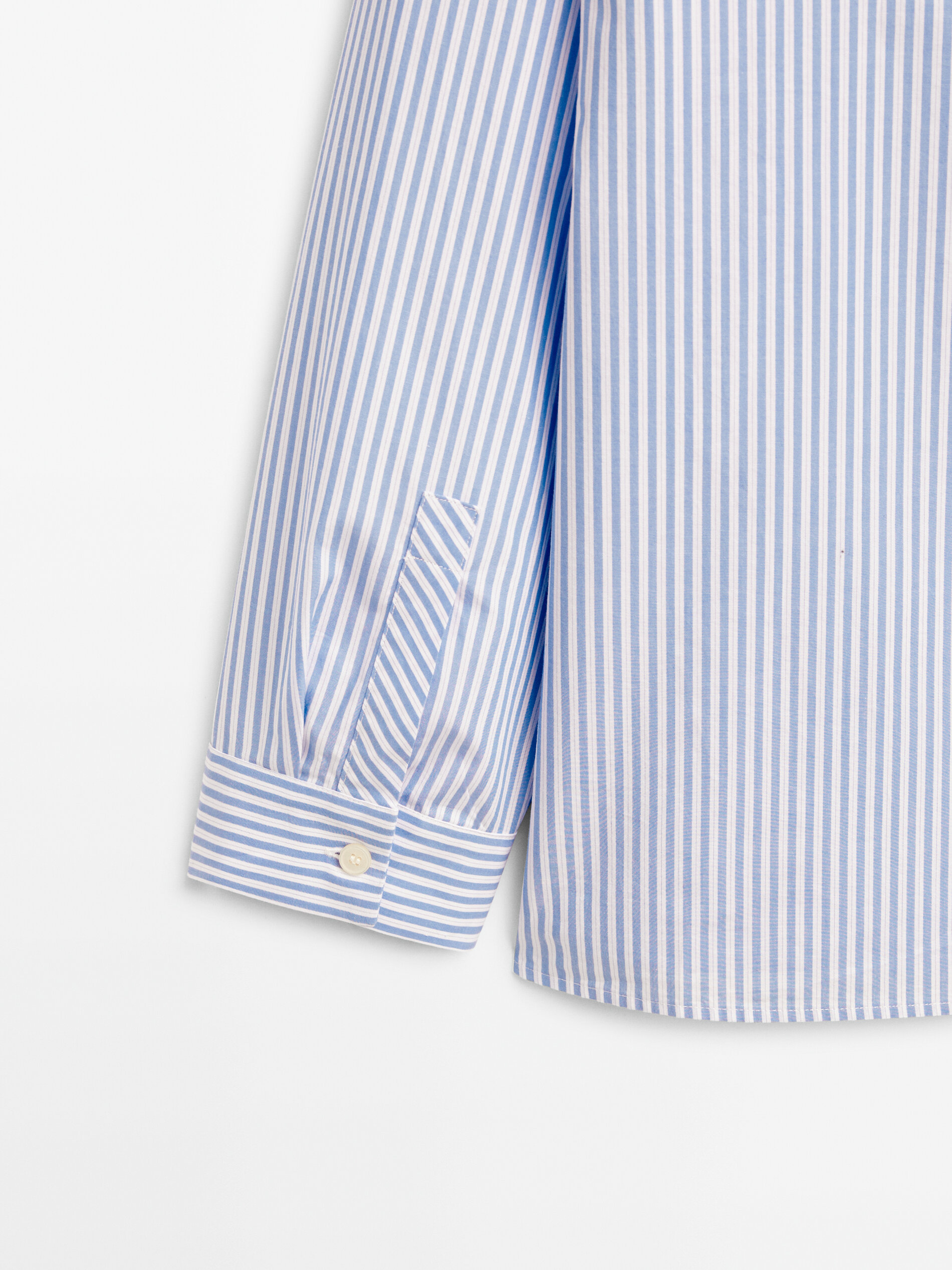 Camisa popelín rayas bolsillos - CELESTE