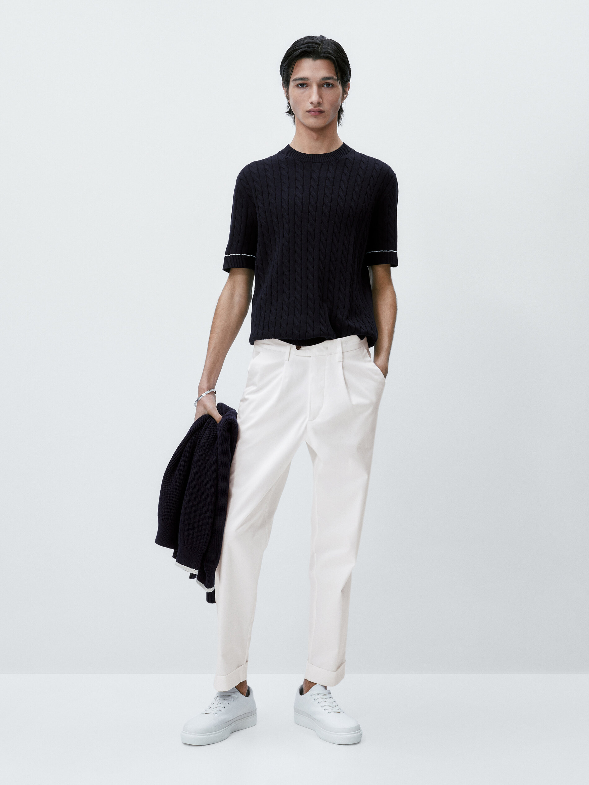 Jersey punto cable contraste - AZUL MARINO