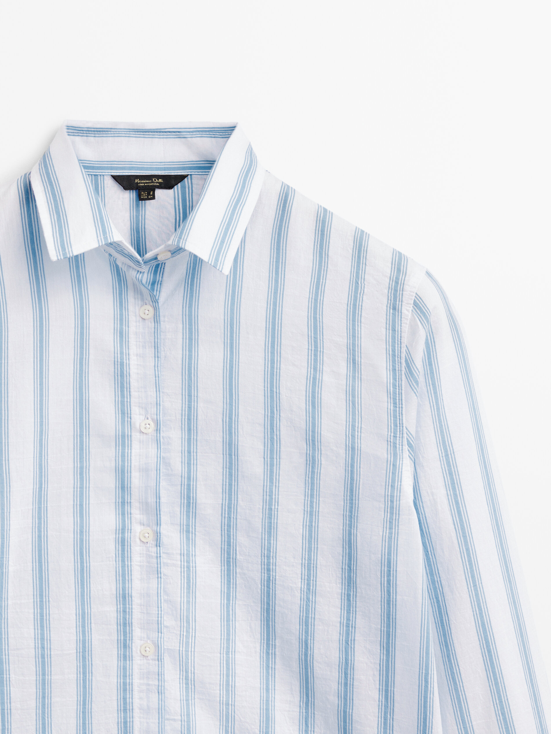 Camisa mezcla algodón doble raya - Azul Claro