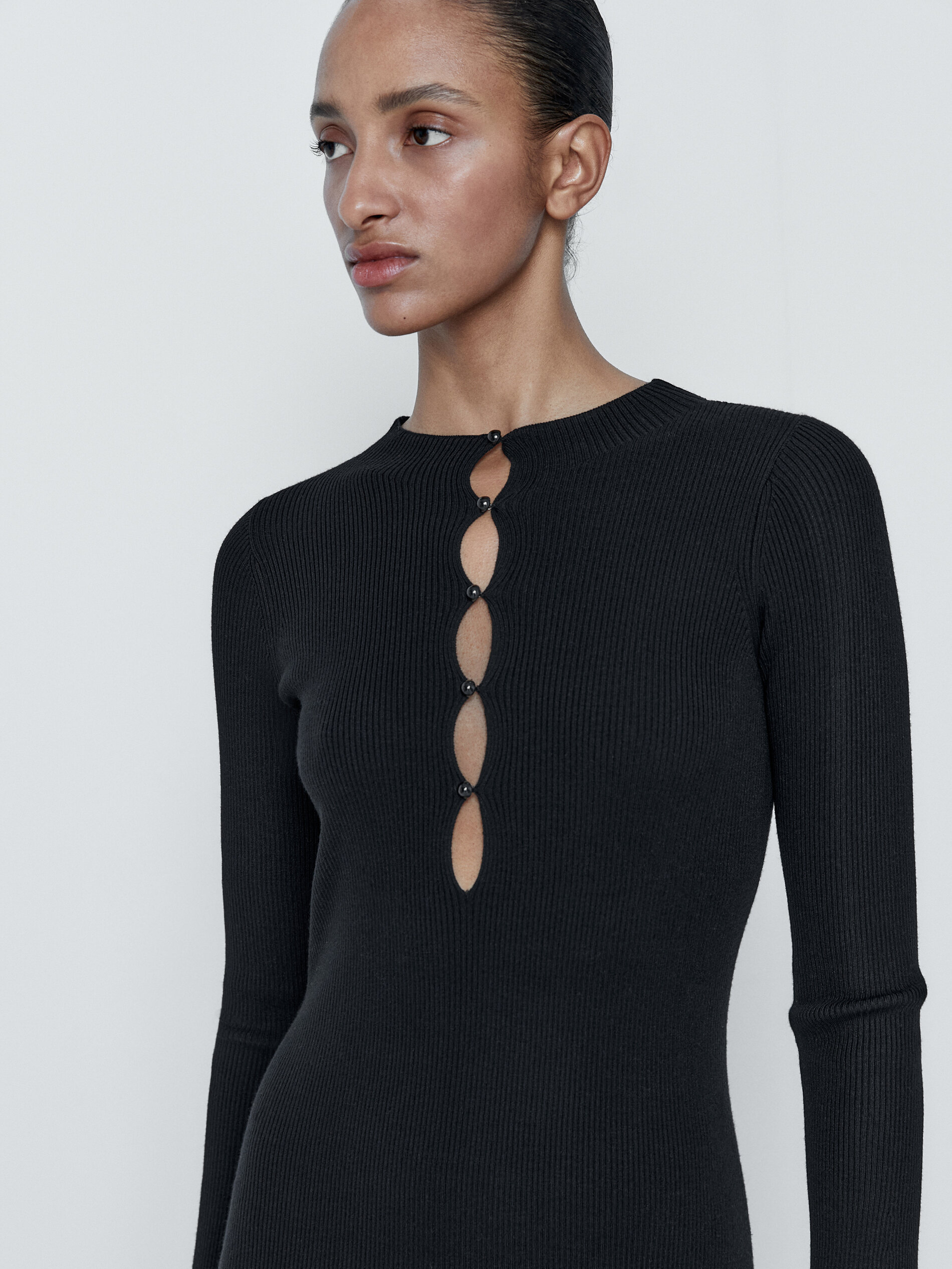 Vestido canale negro botones - NEGRO