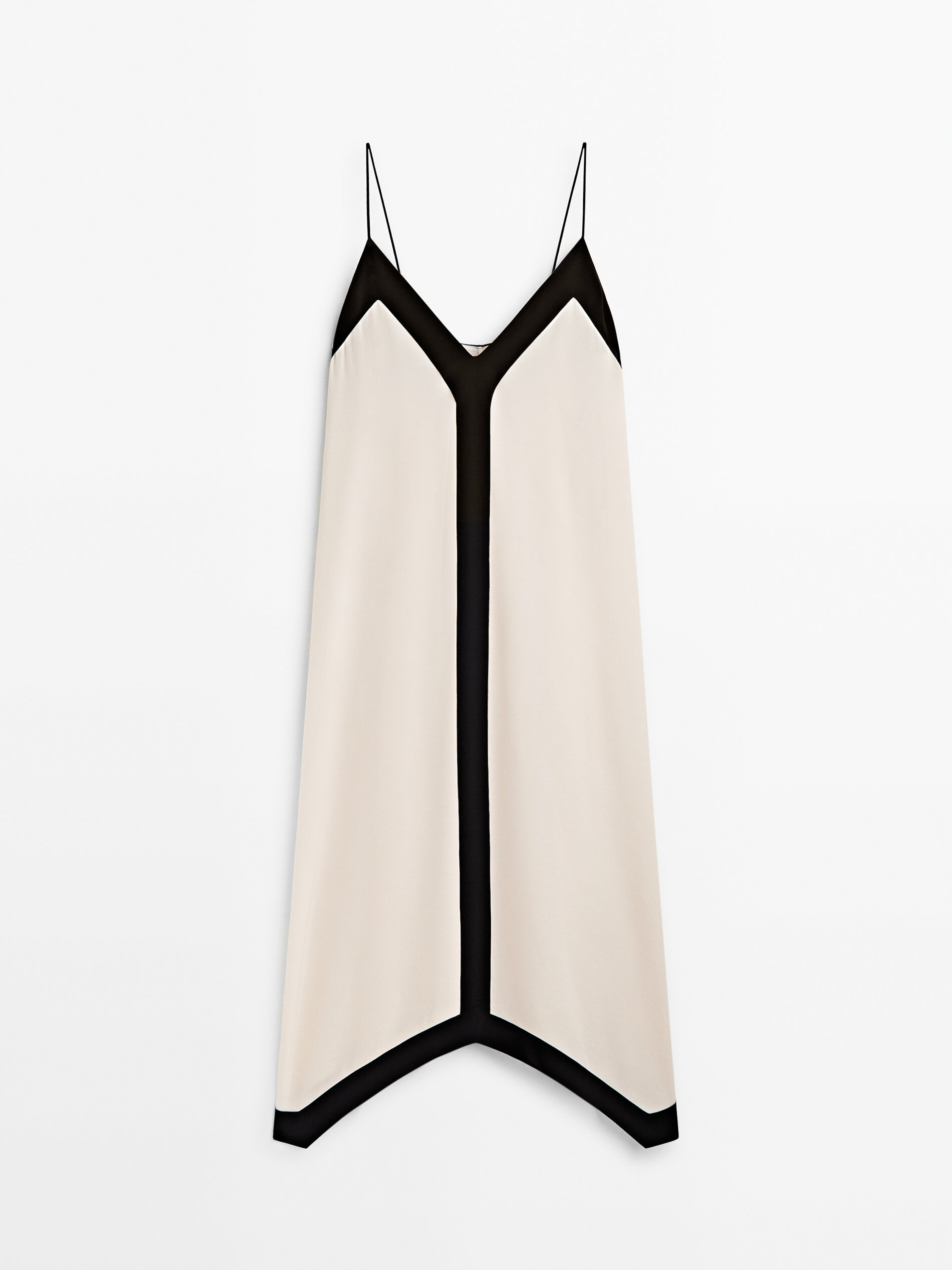 Vestido tirantes escote pico contraste - CRUDO