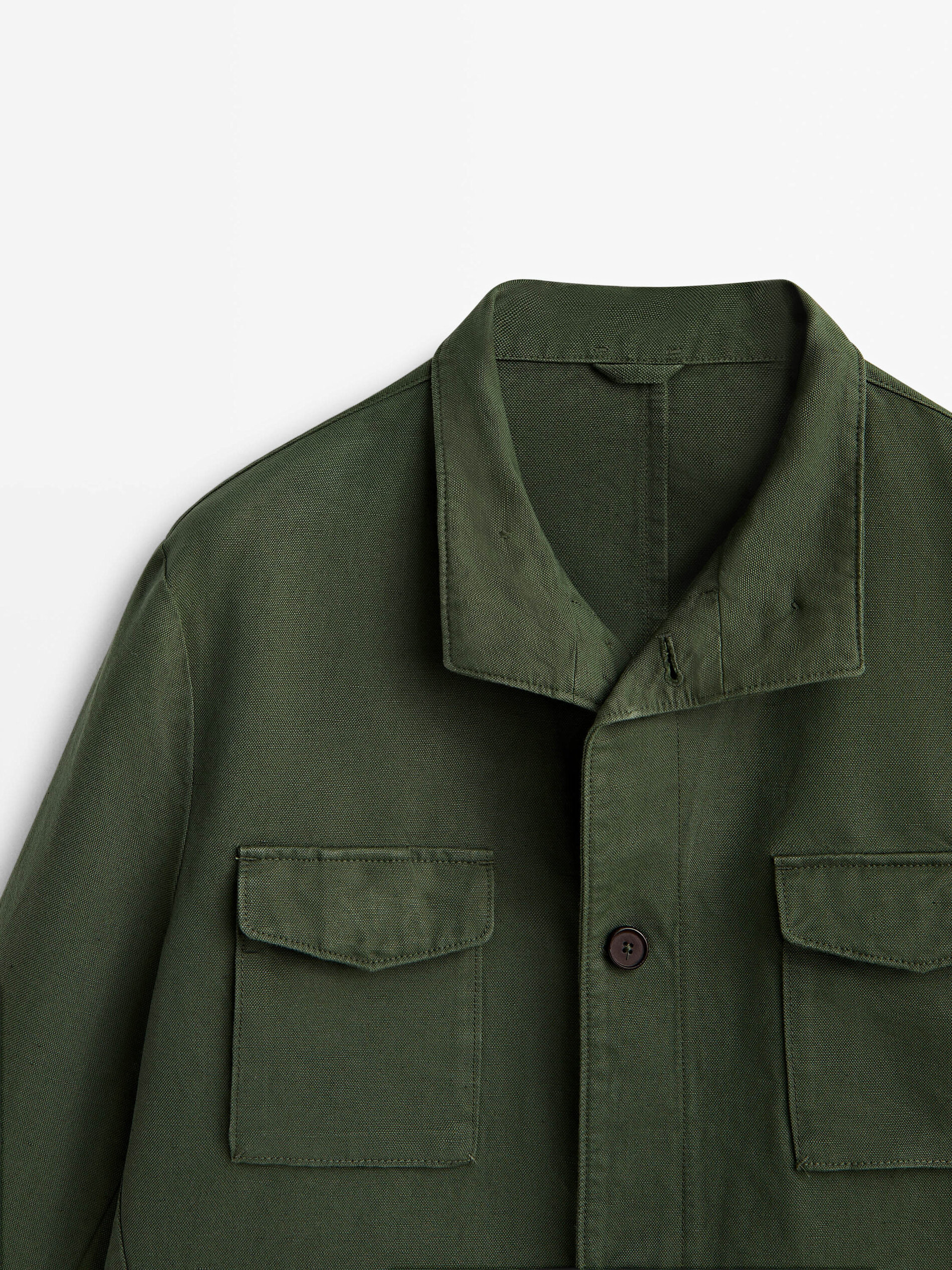 Chaqueta con algodón y lino bolsillos - KAKI