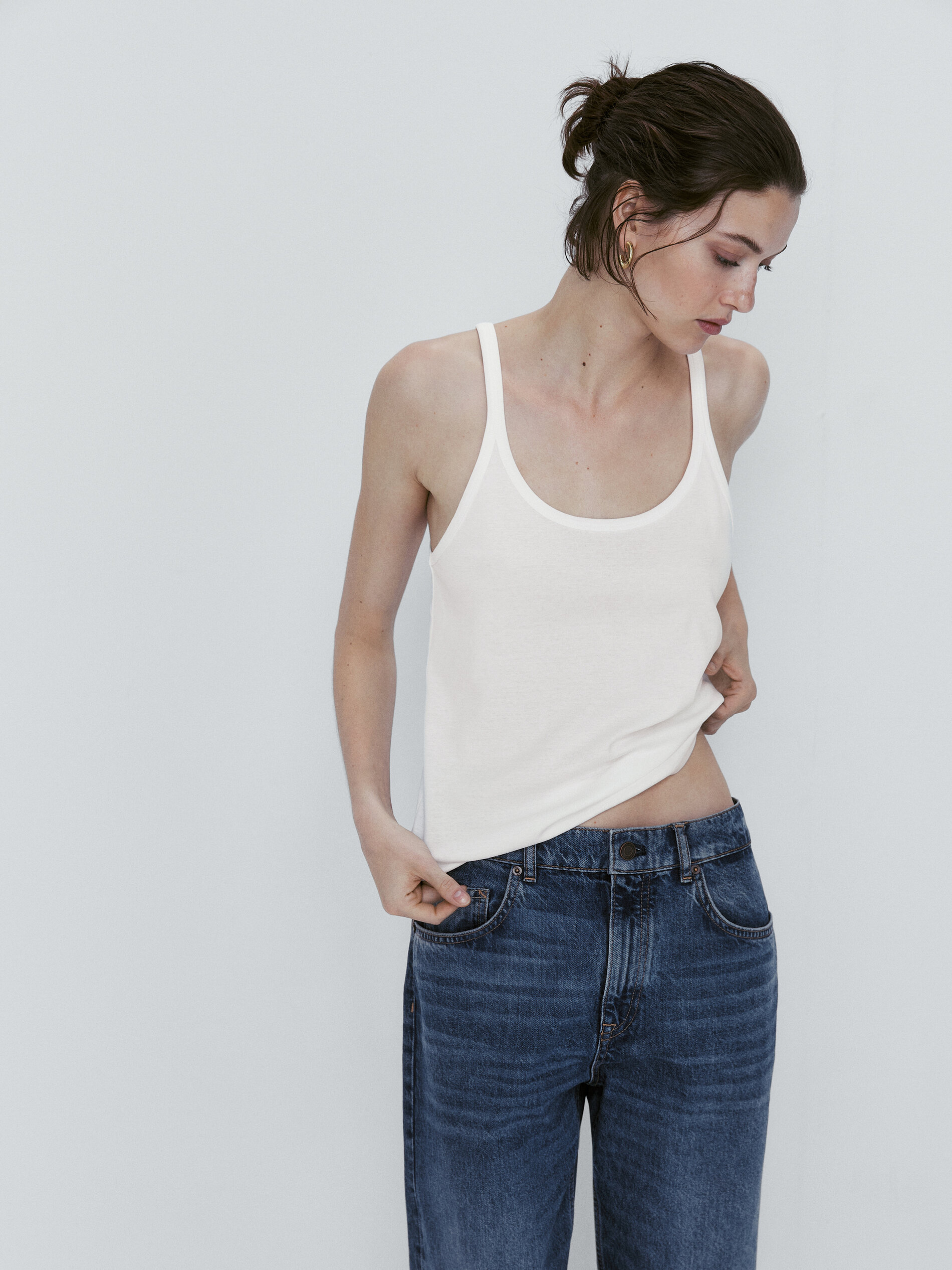 Camiseta algodón tirantes finos - BLANCO