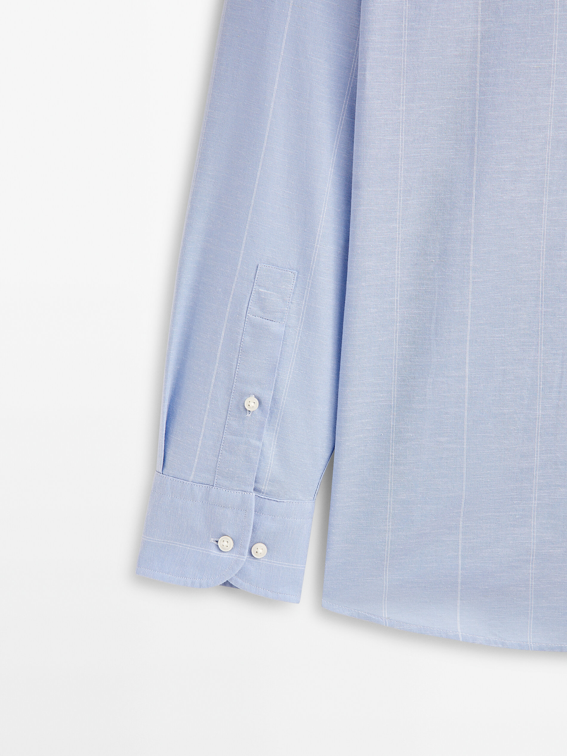 Camisa rayas mezcla lino algodón regular fit - CELESTE
