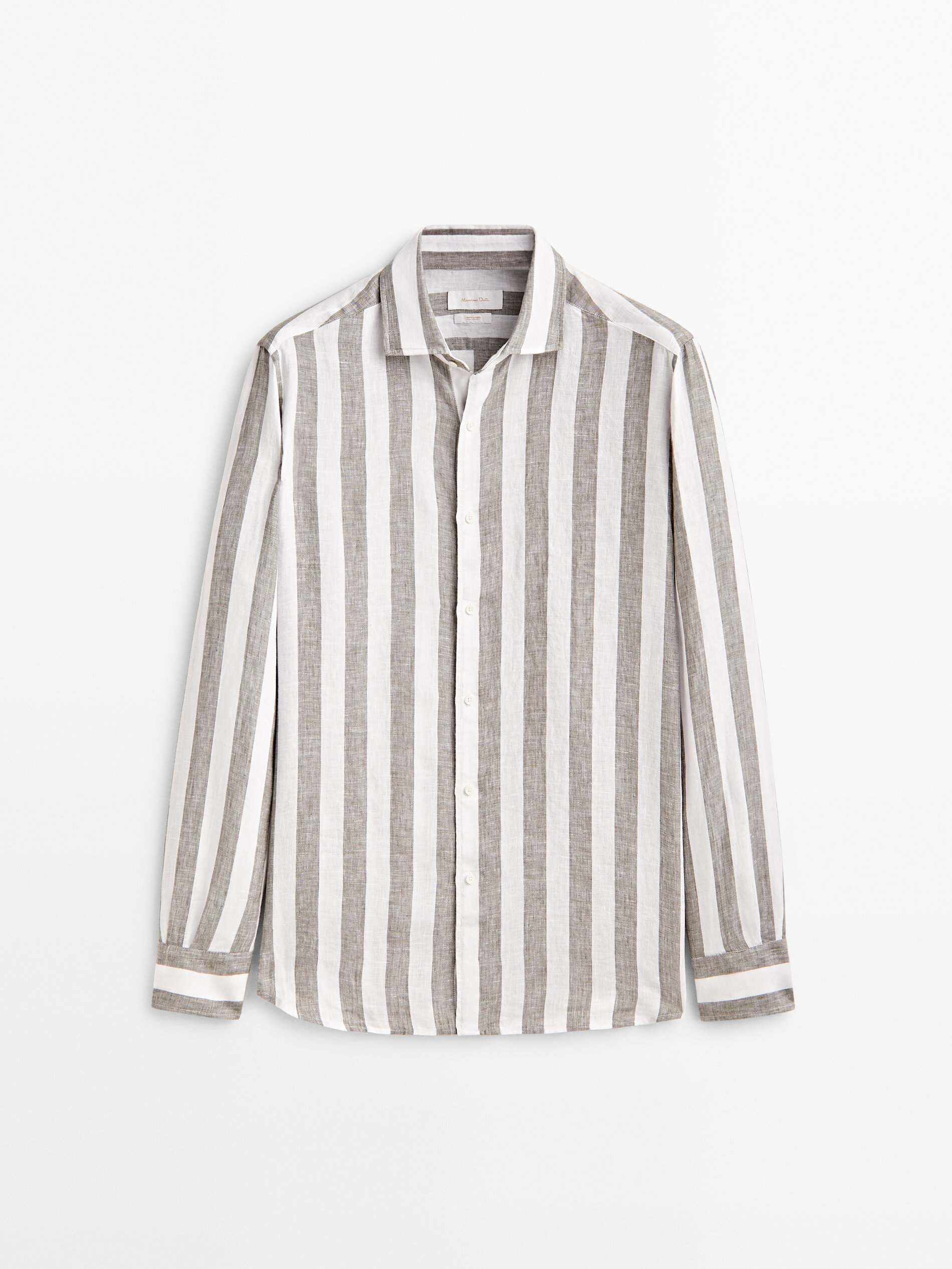 Camisa rayas anchas 100% lino regular fit - VERDE