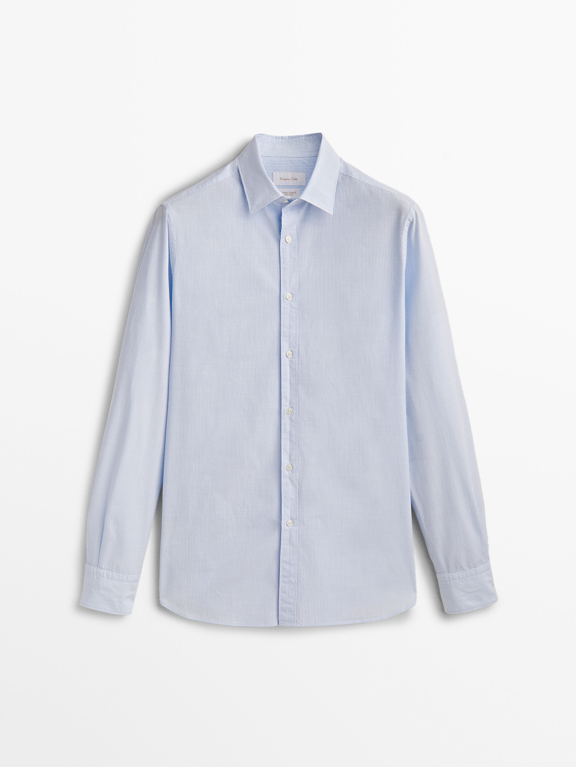 Camisa mil rayas algodón flamé slim fit - CELESTE