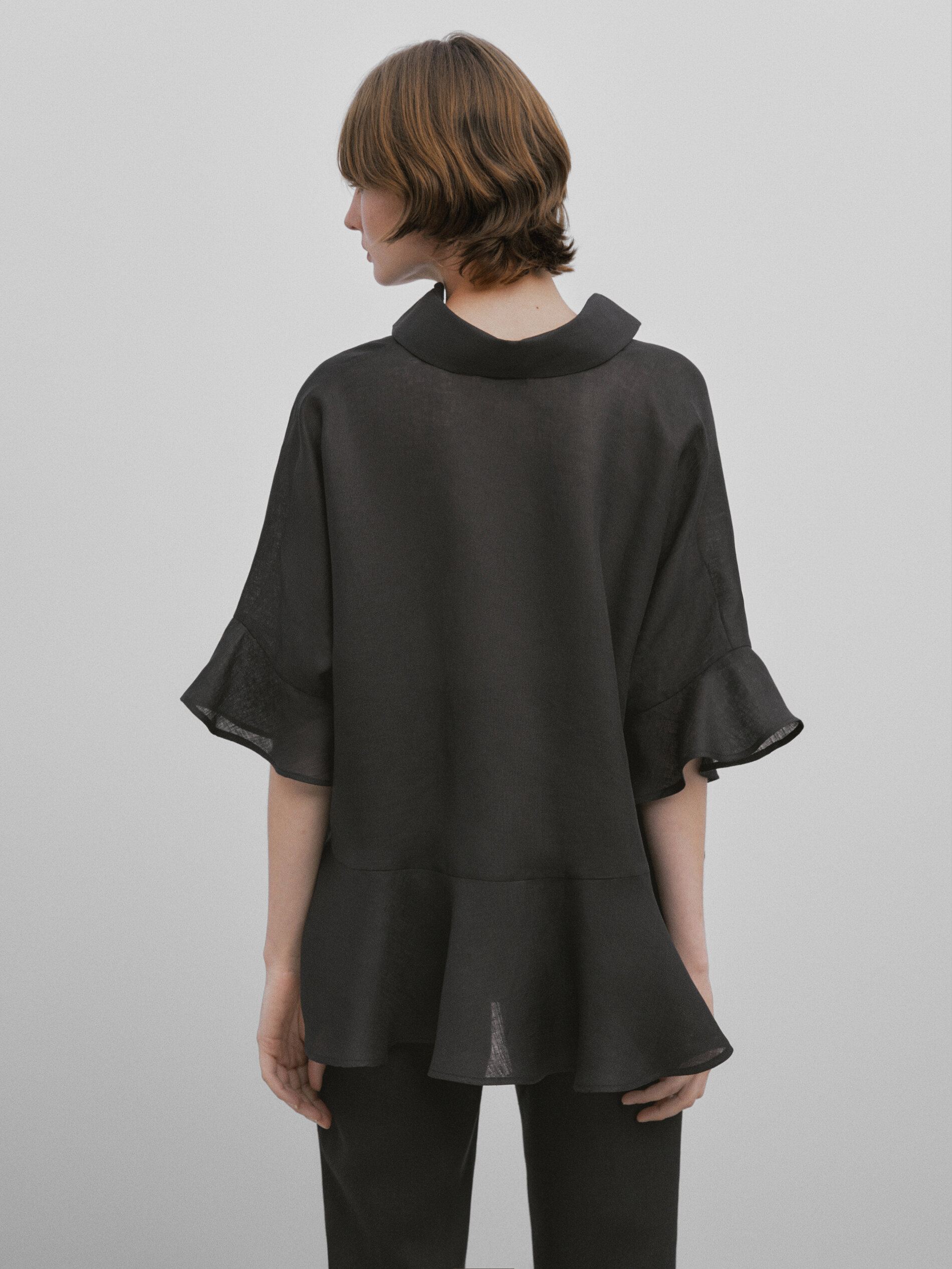 Camisa peplum lino -Studio - NEGRO