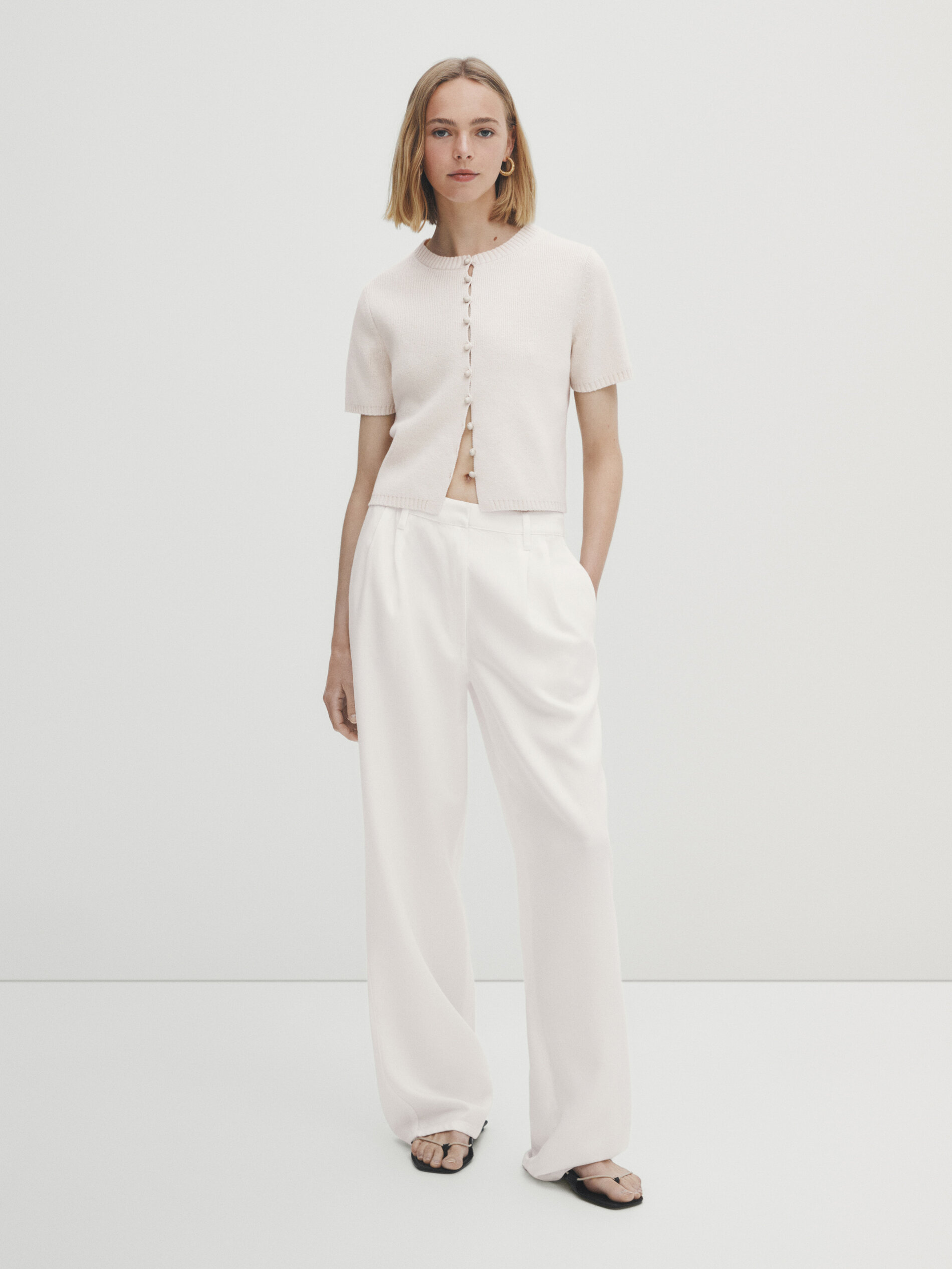 Cárdigan punto botones cerámica - CRUDO