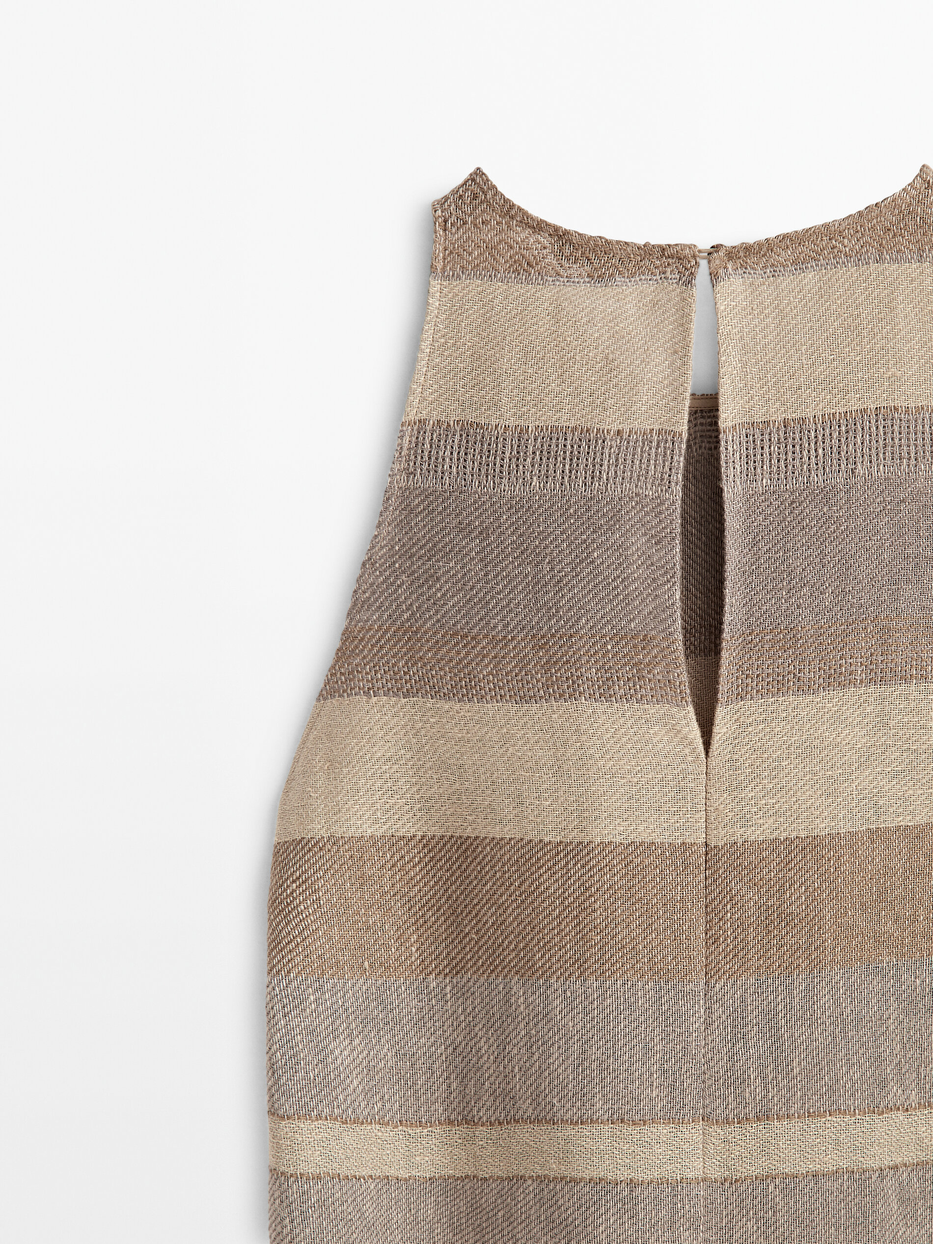 Vestido rústico rayas 100% lino - MARRÓN