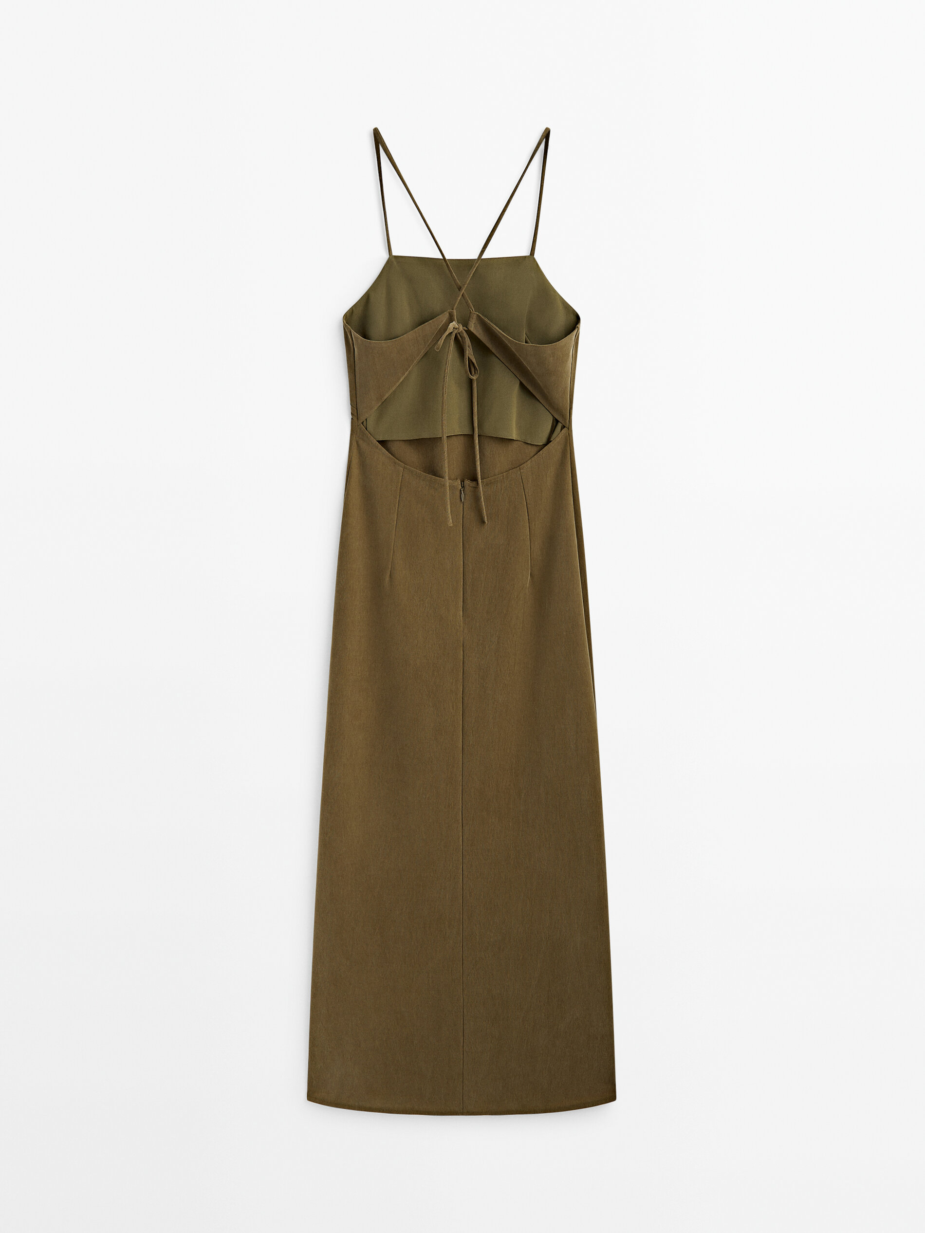 Vestido midi tirantes cupro abertura espalda - KAKI