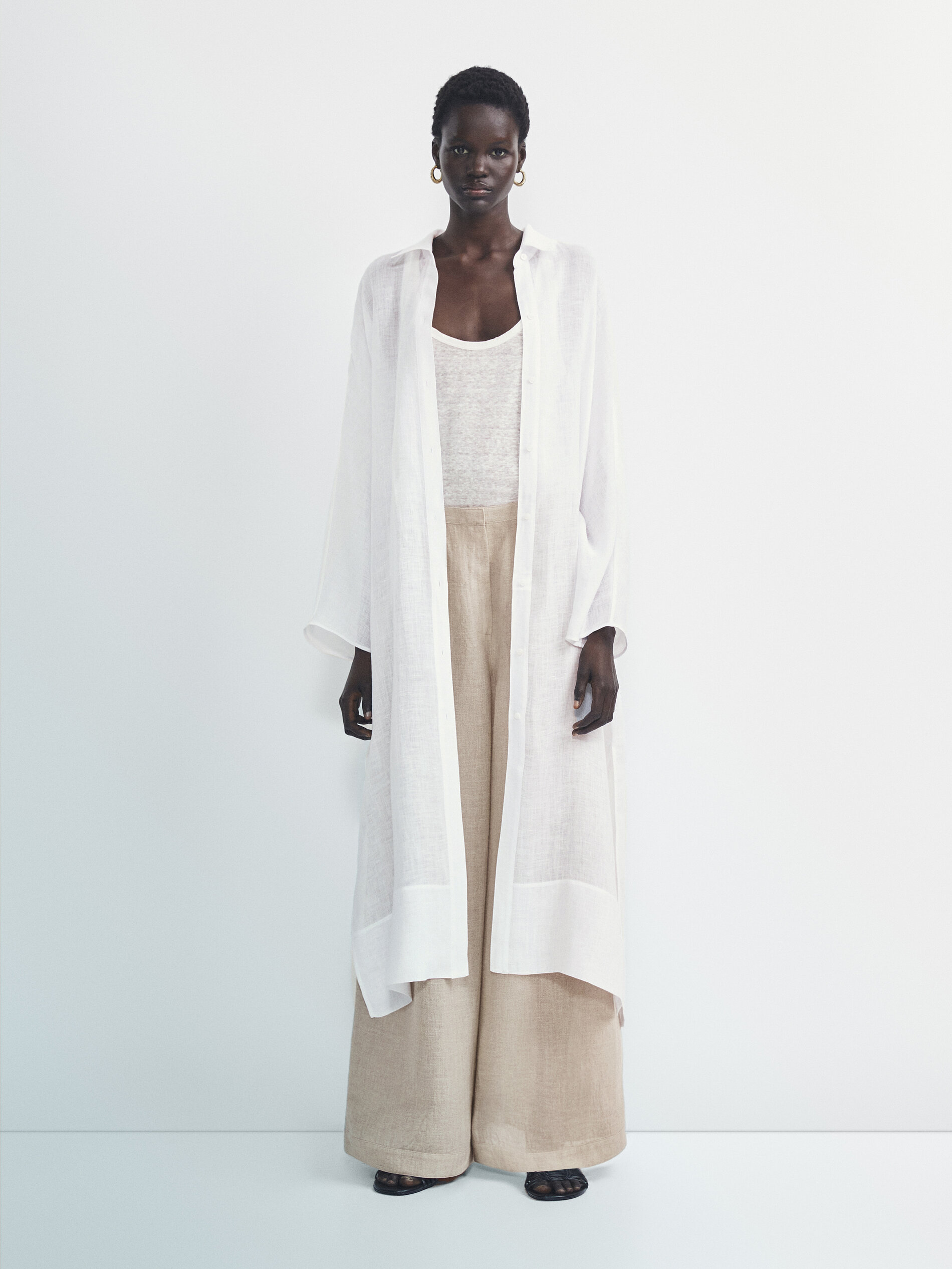 Maxi blusón camisero 100% lino - BLANCO