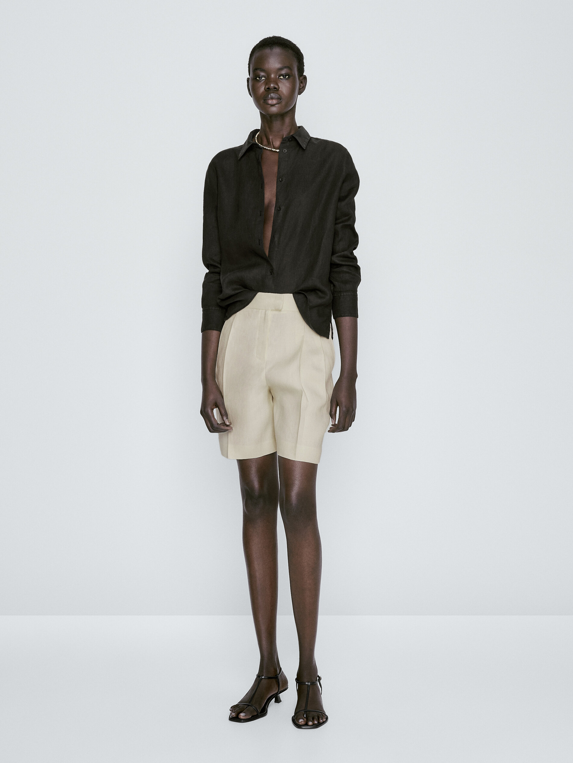 Bermuda pinzas 100% lino - Vainilla