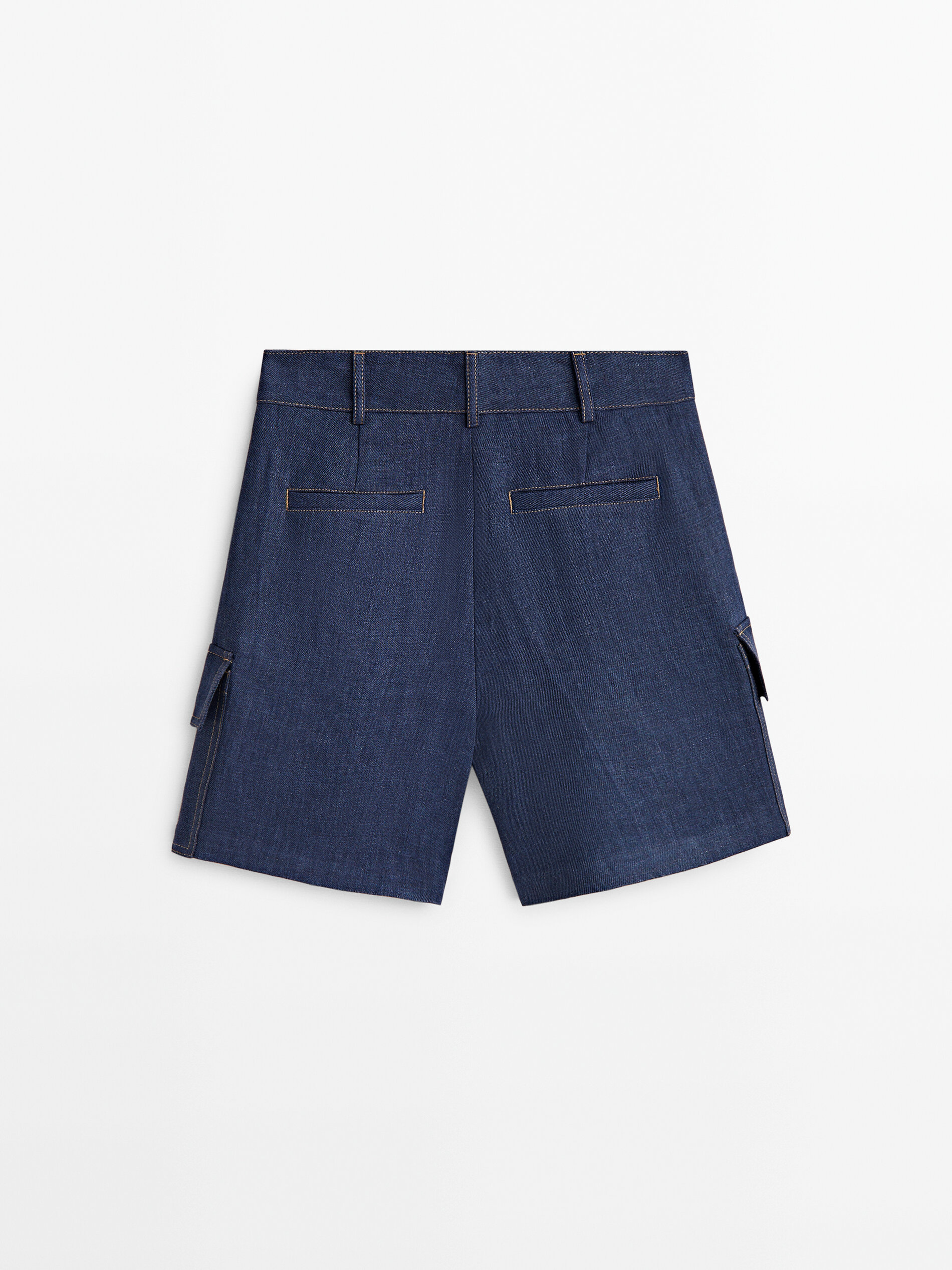 Bermuda cargo lino pespuntes - AZUL MARINO