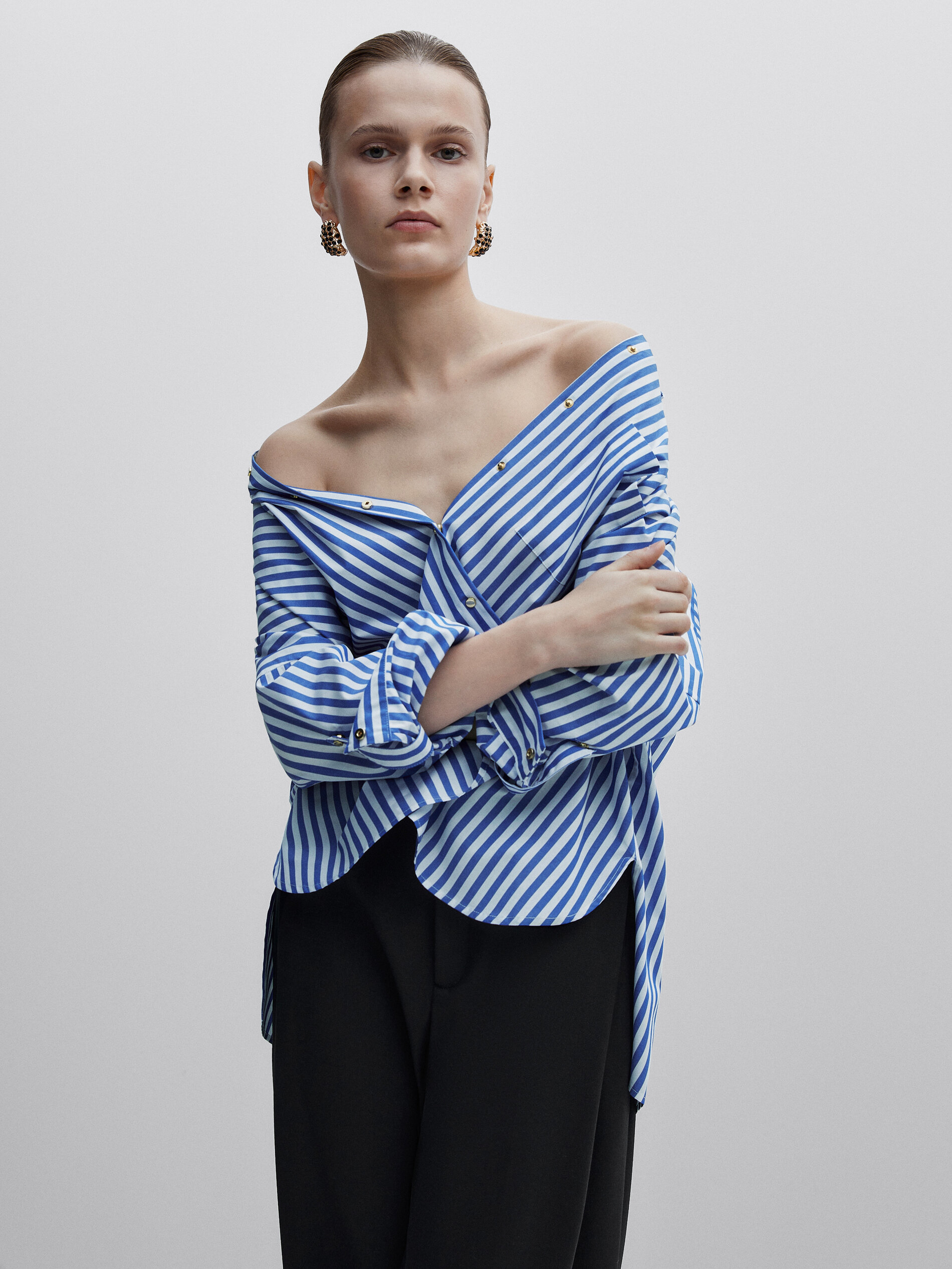 Camisa rayas popelín snaps -Studio - AZUL