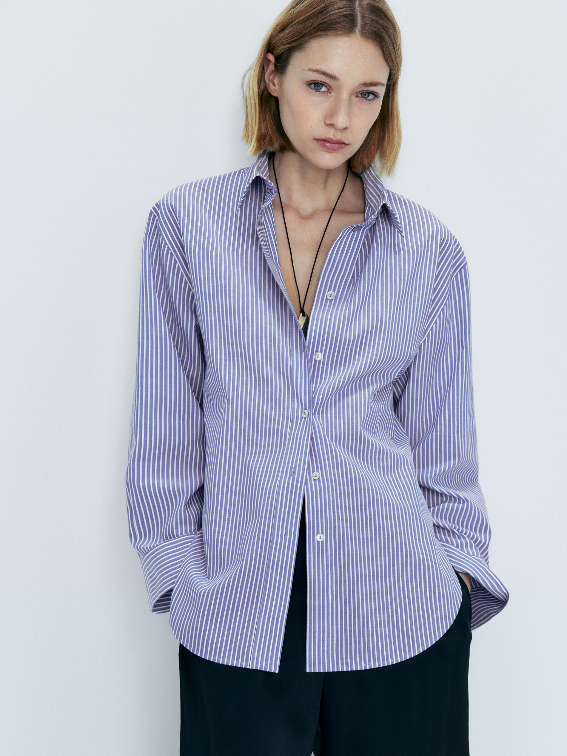 Camisa rayas algodón - AZUL