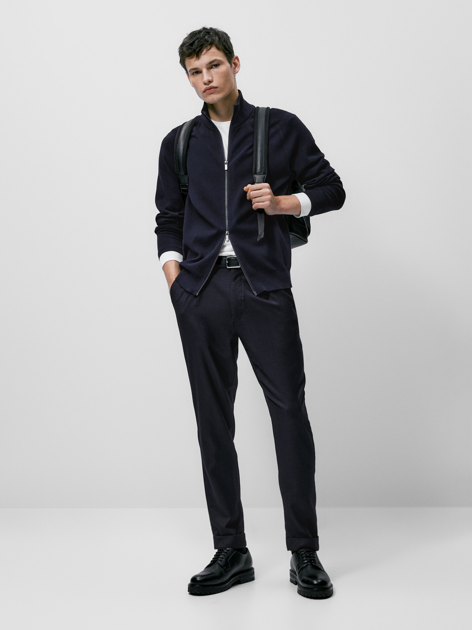 Cárdigan 100% algodón con cremallera - AZUL MARINO