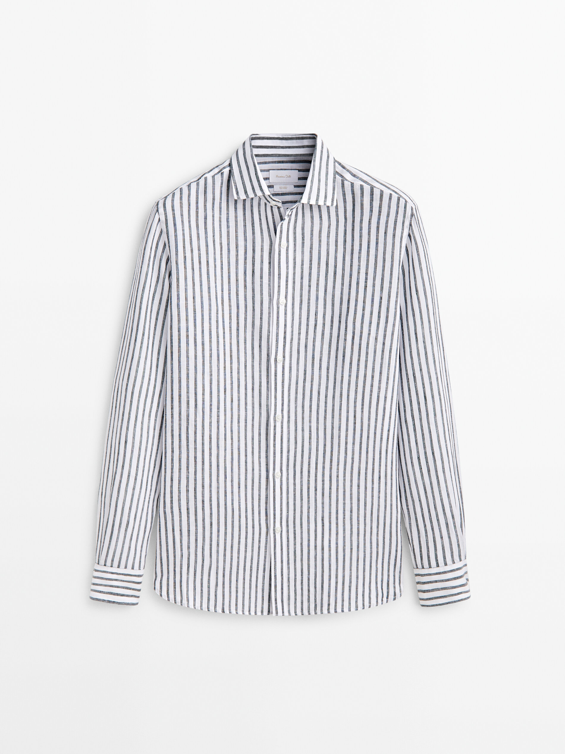 Camisa rayas 100% lino slim fit - VERDE