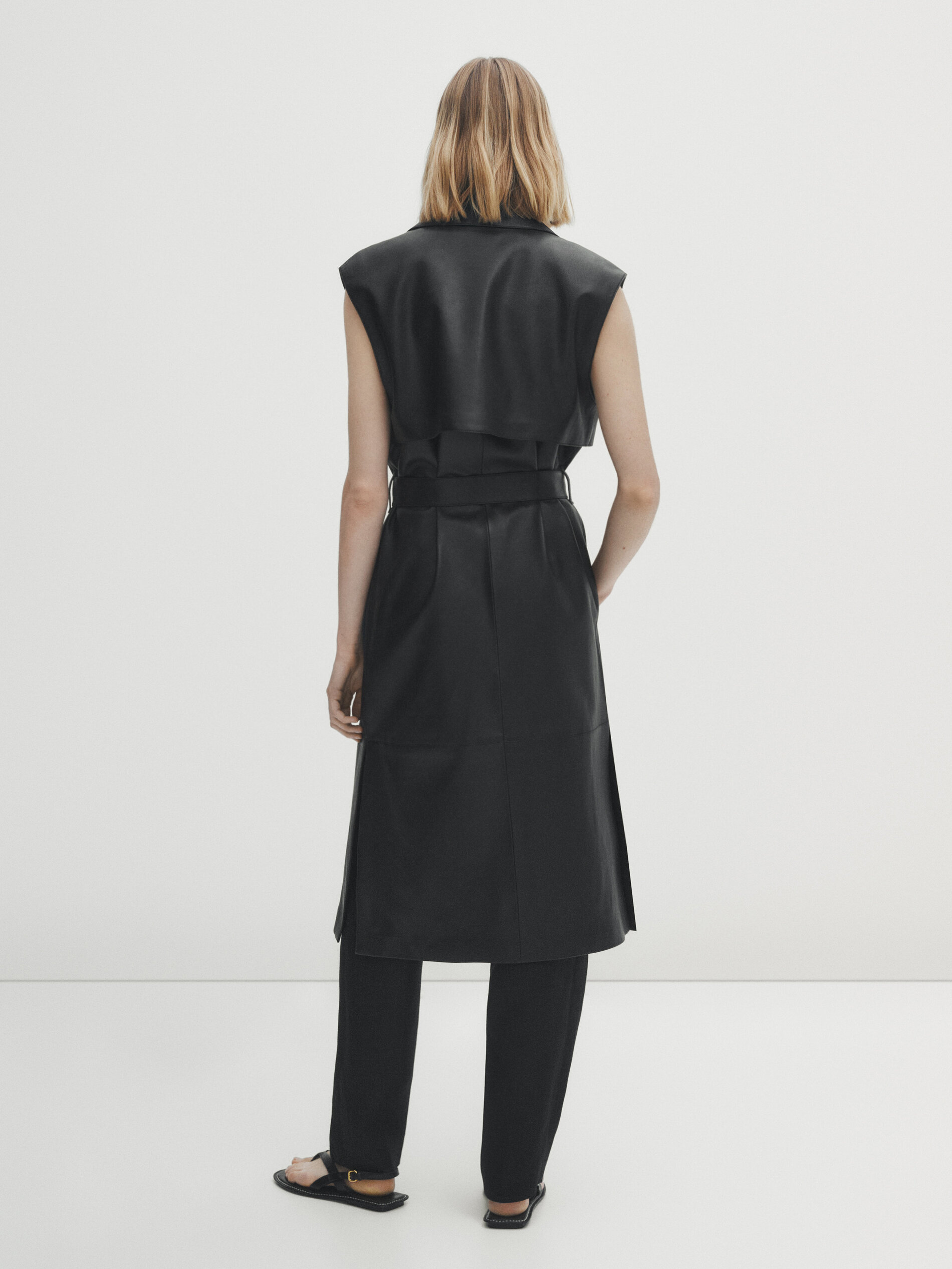 Chaleco largo piel napa - NEGRO