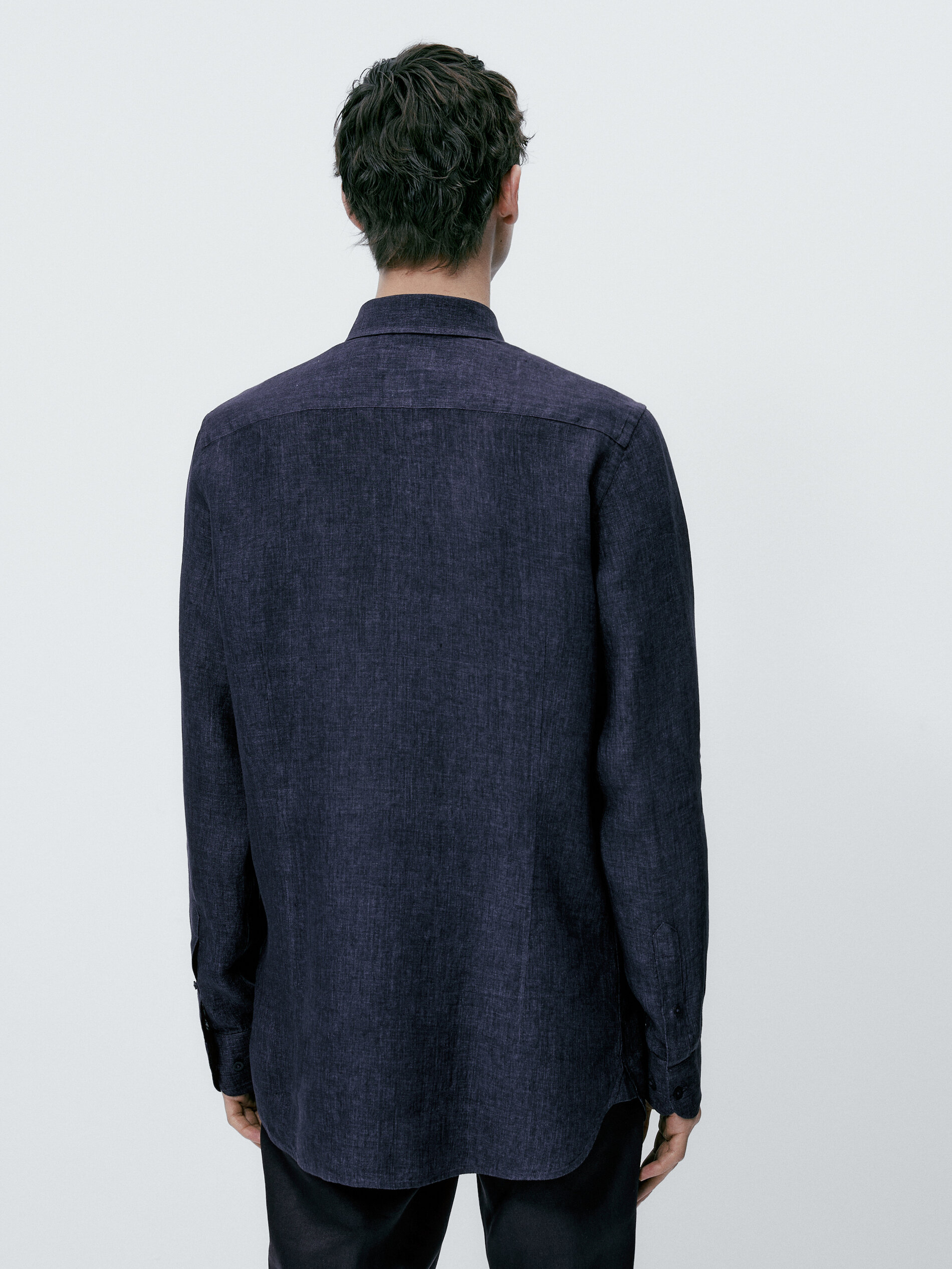 Camisa 100% lino delave slim fit - AZUL MARINO