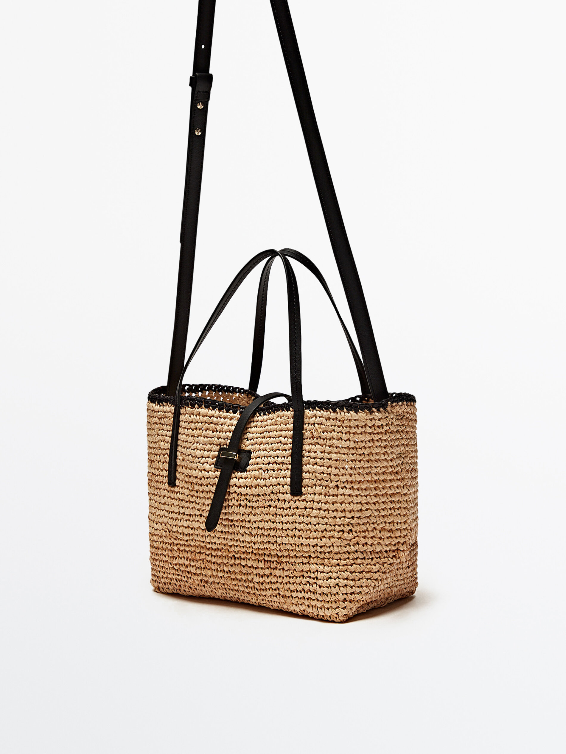 Bolso mini shopper rafia asas piel - BEIGE