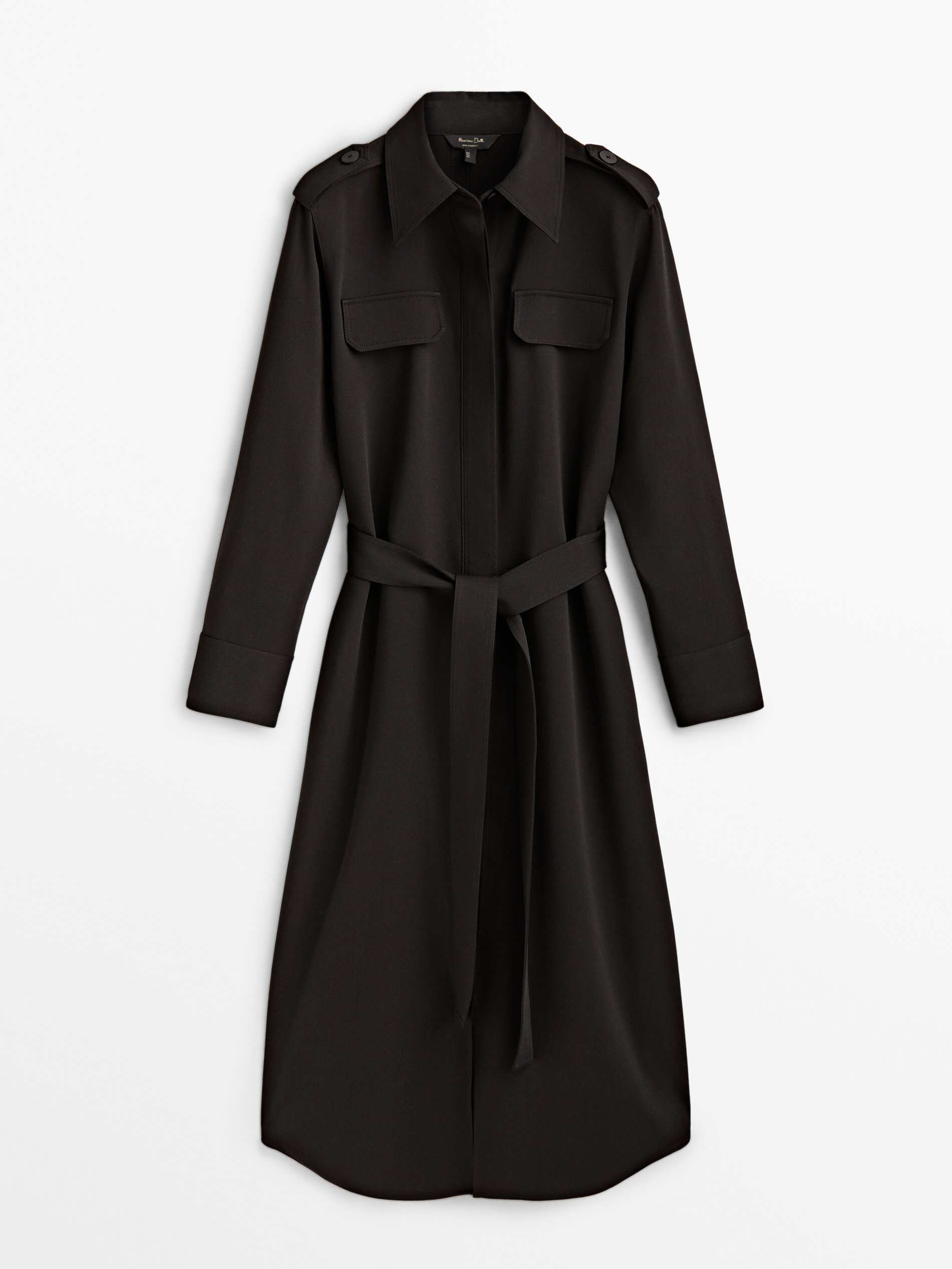 Vestido midi camisero cinturón - NEGRO