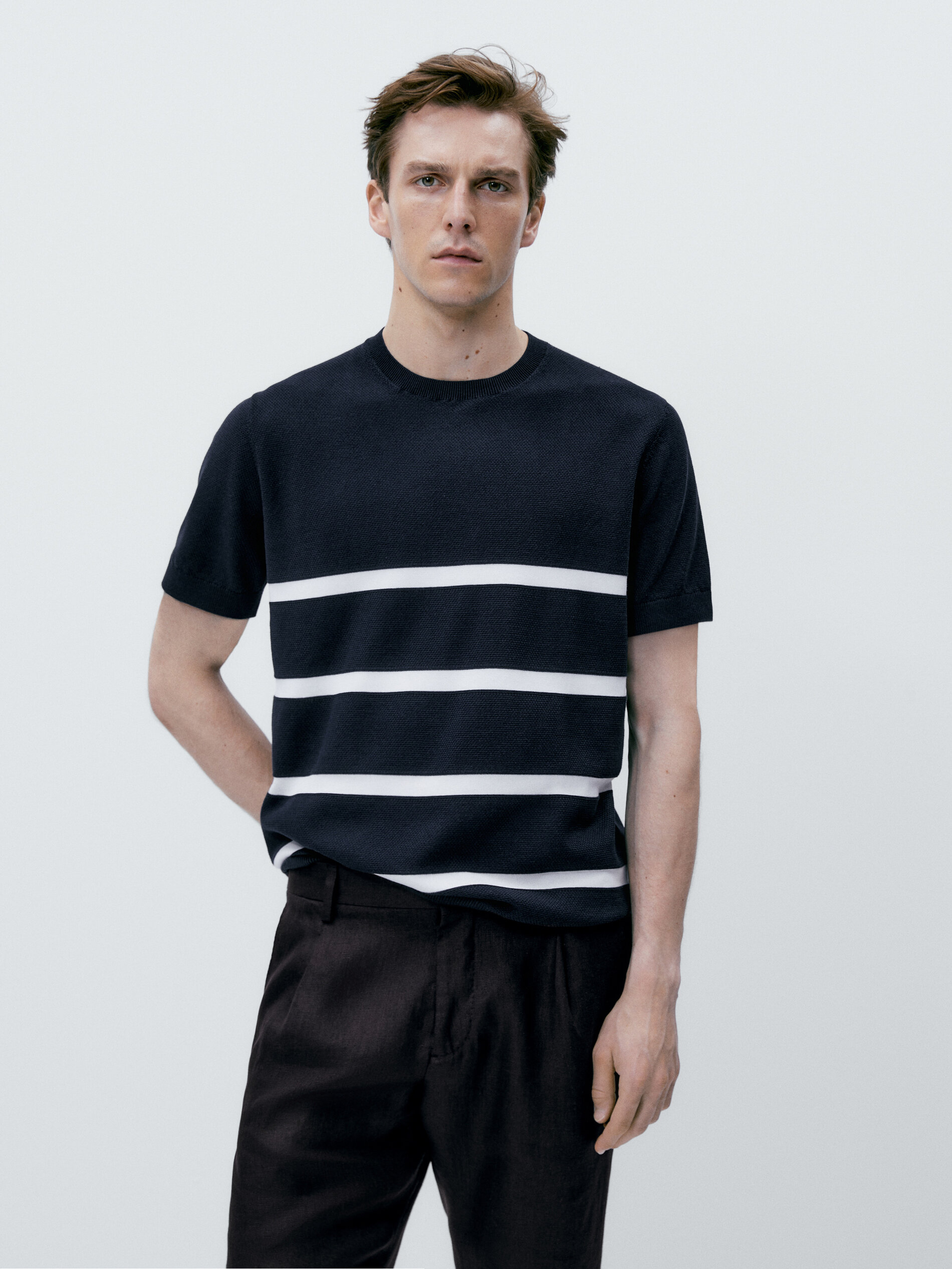 Jersey punto estructura rayas - AZUL MARINO