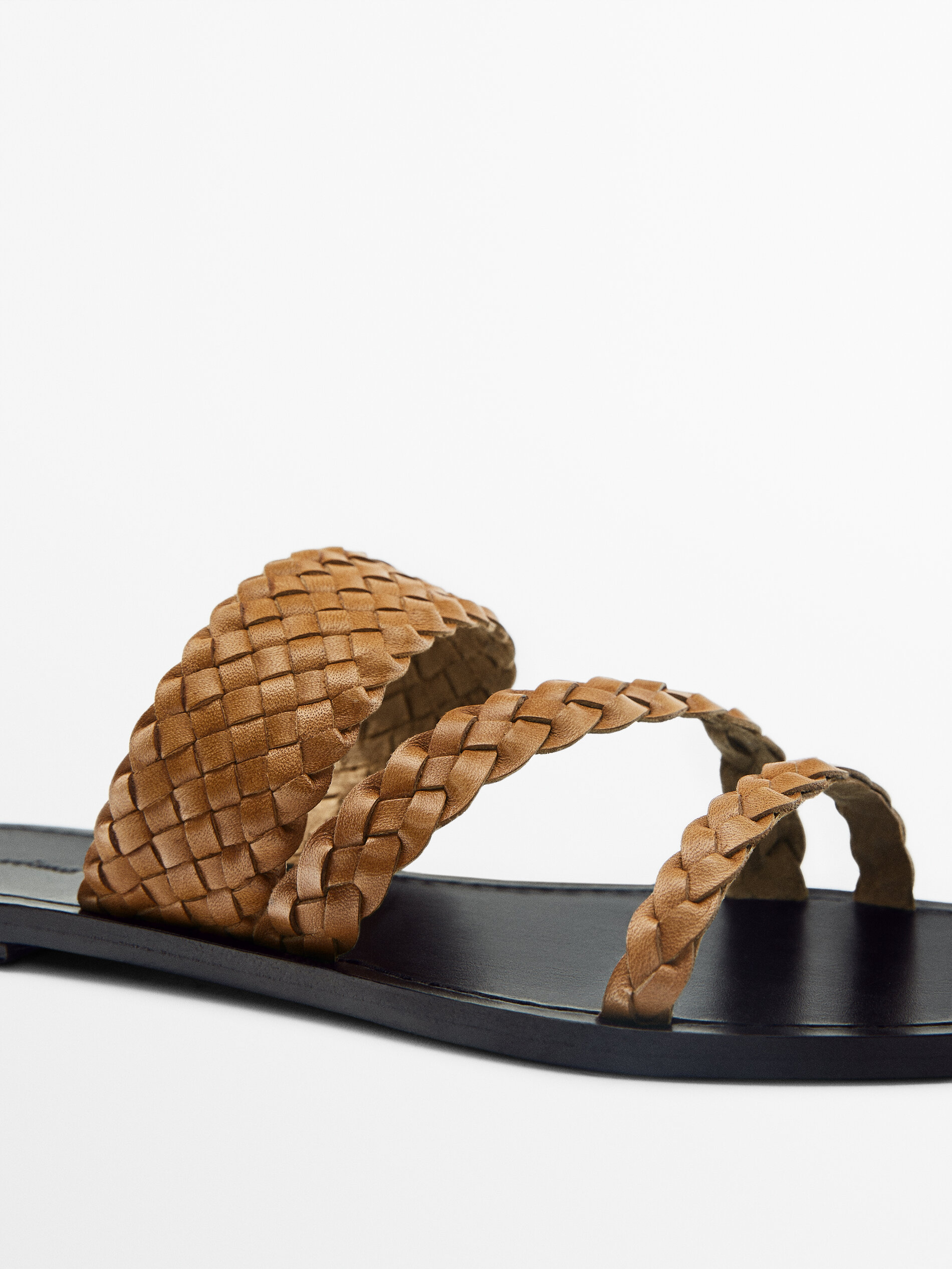 Sandalia plana tiras trenzadas - CAMEL