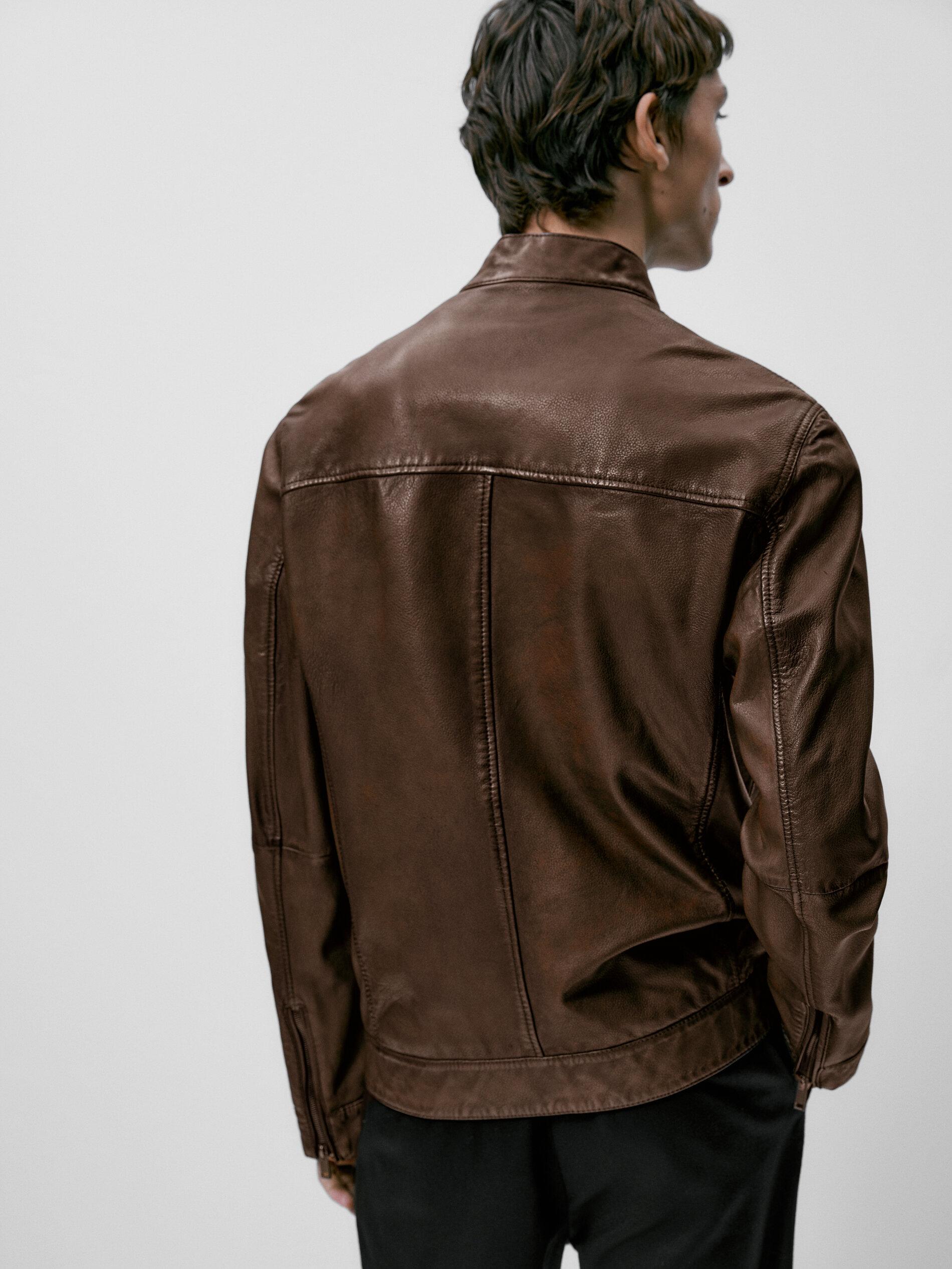 Chaqueta piel napa marrón - MARRÓN