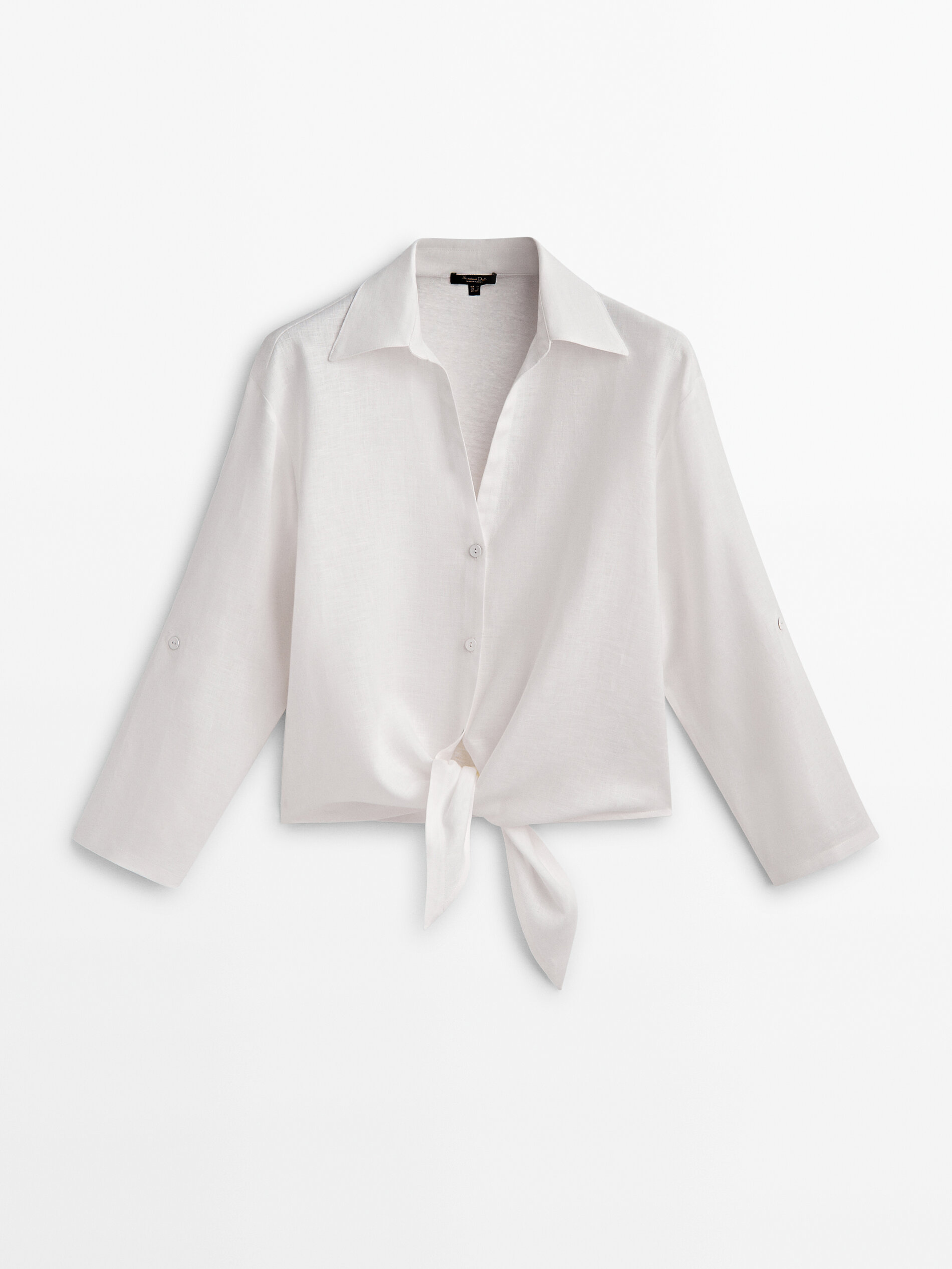 Camiseta 100% lino nudo frontal - CRUDO