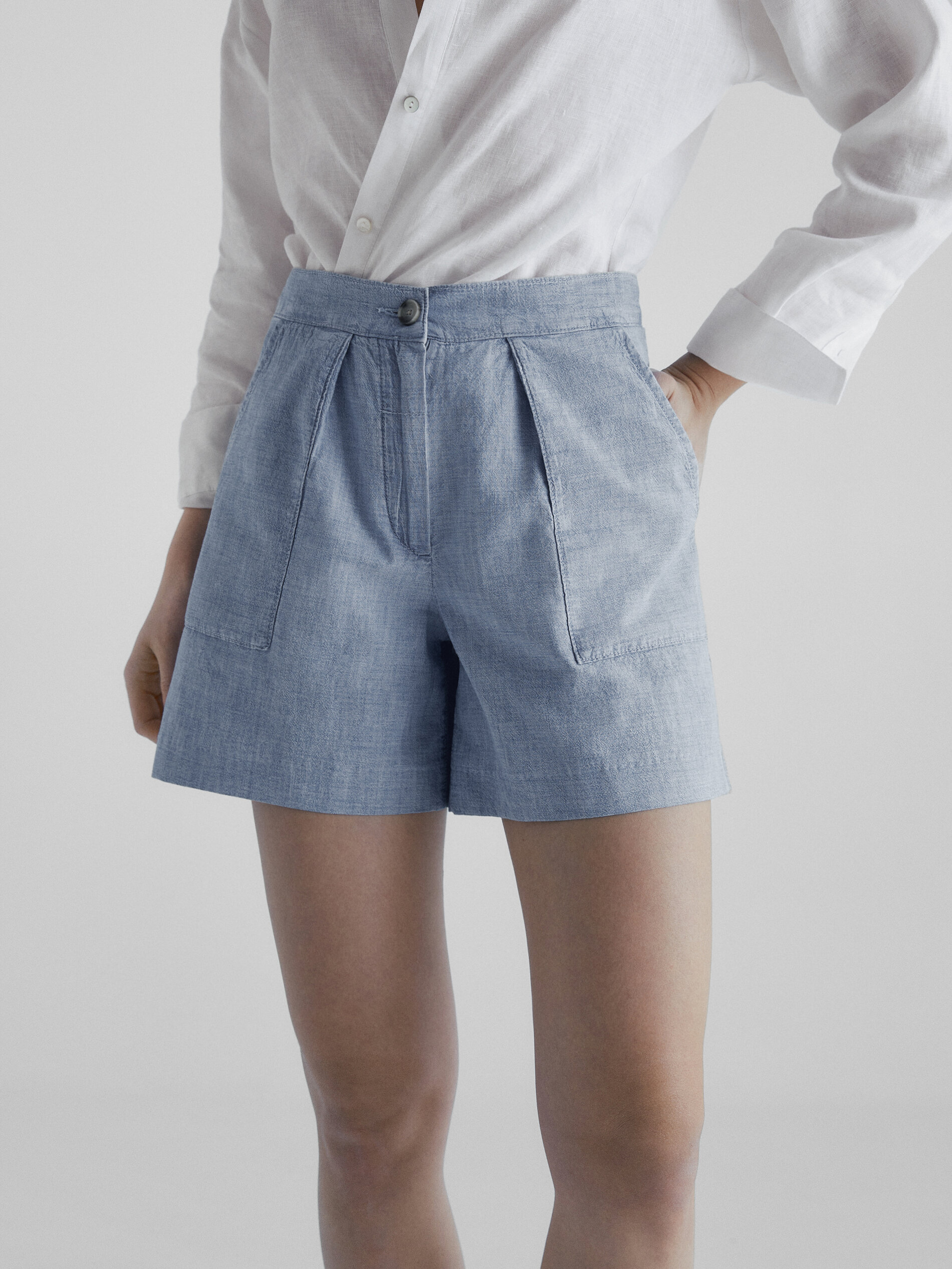 Bermuda denim algodón cintura elástica - Azul Claro