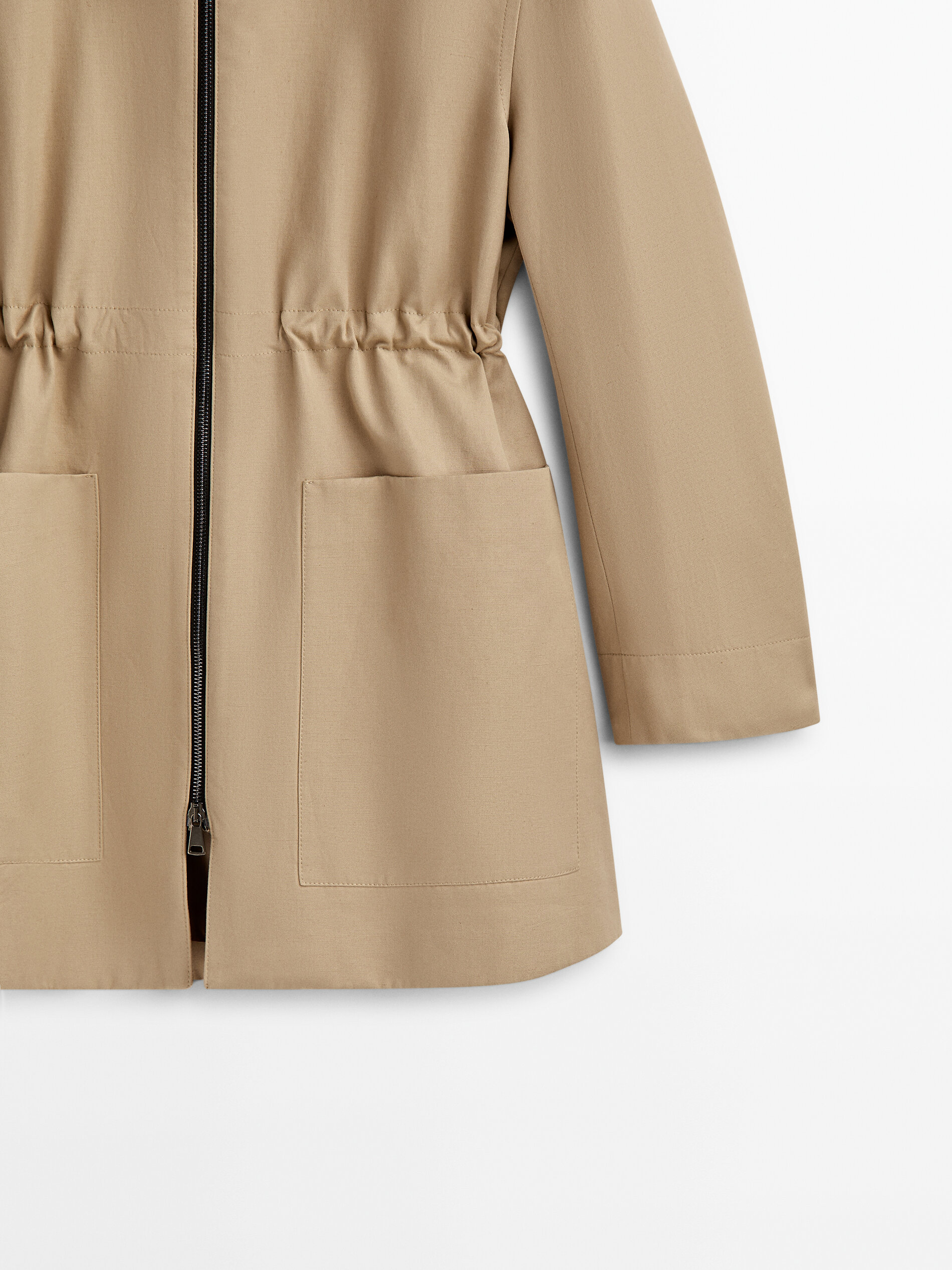 Parka mezcla algodón cuello contraste - BEIGE