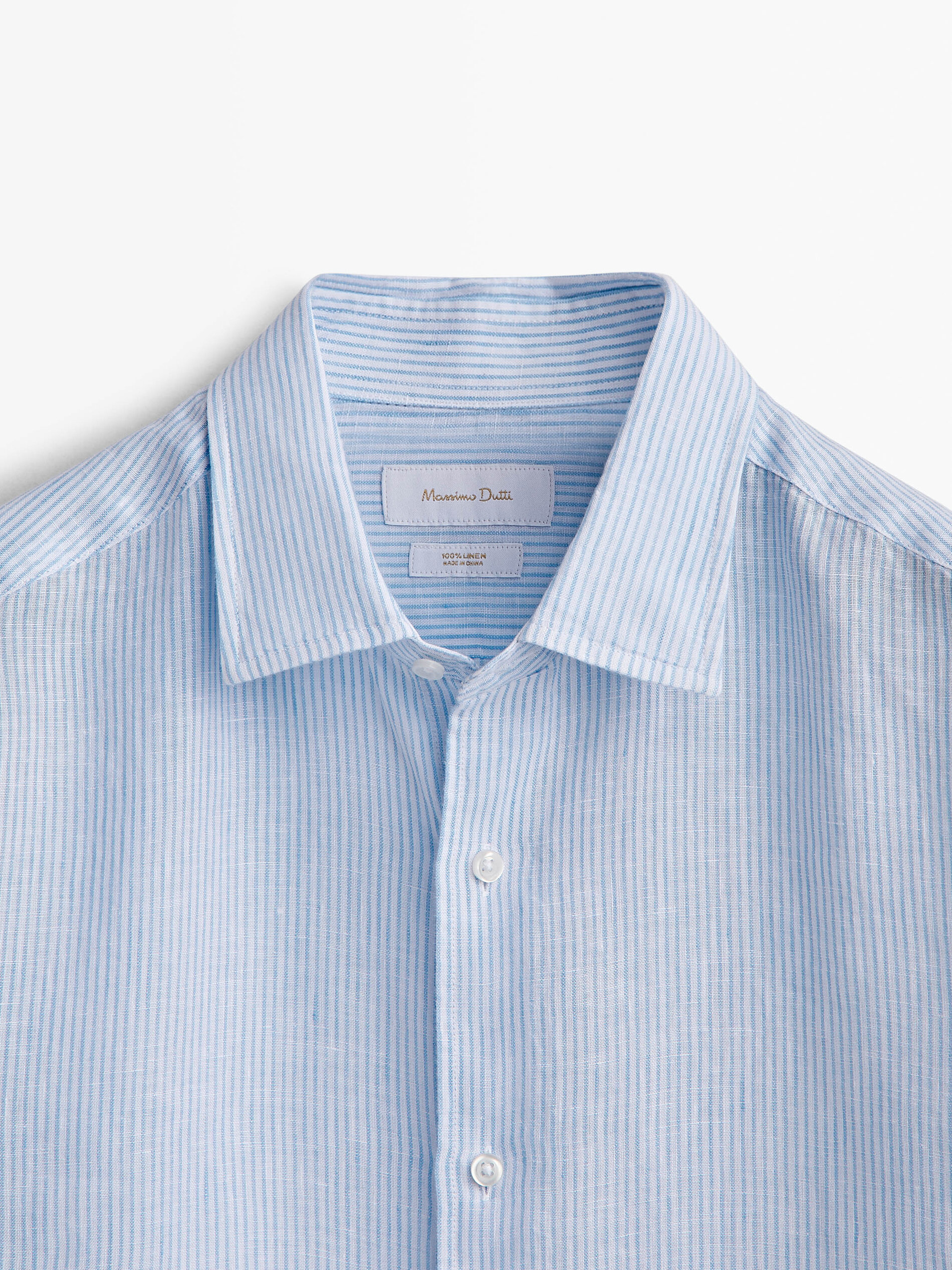 Camisa micro rayas lino slim fit - CELESTE