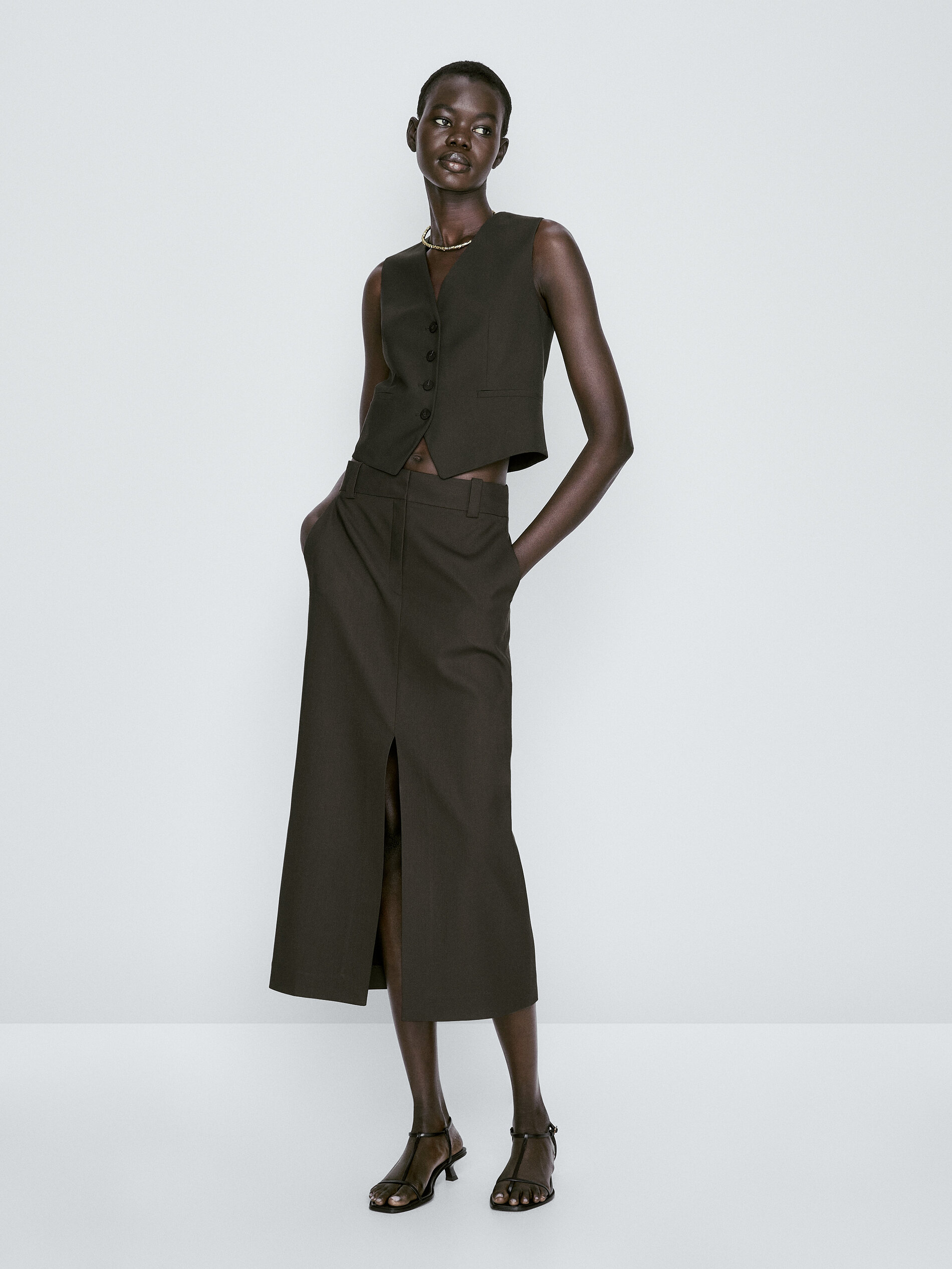 Falda sastre abertura frontal - KAKI