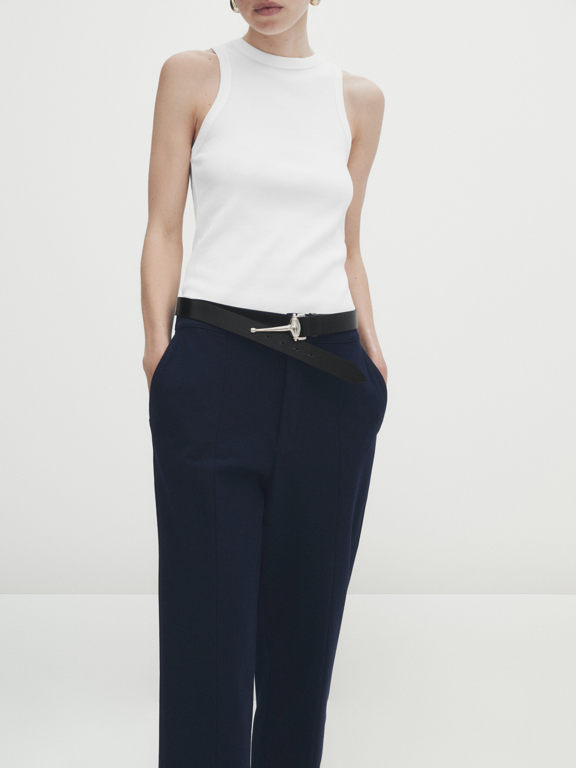 Pantalón slim costura central - AZUL MARINO