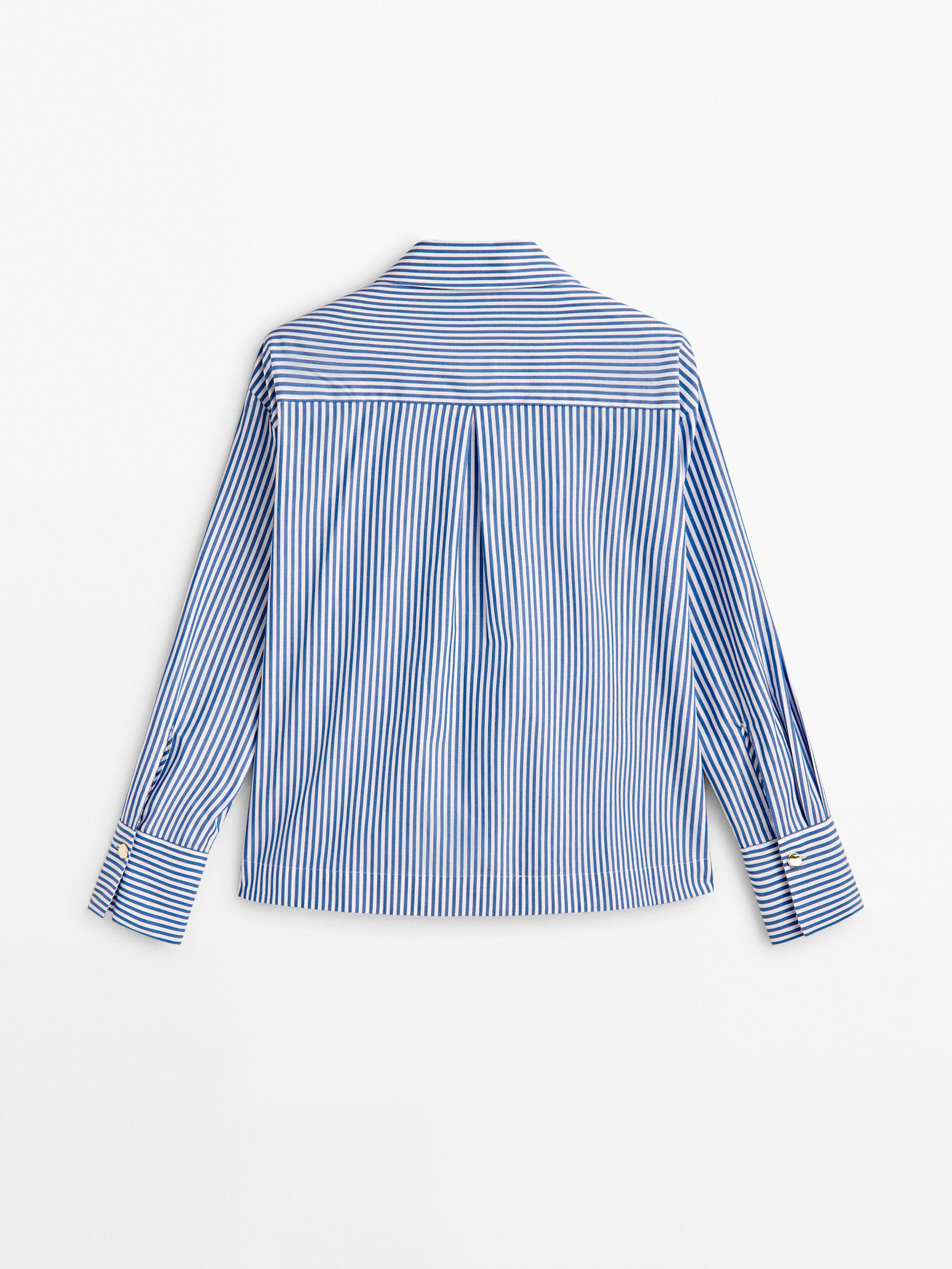 Camisa rayas popelín detalle volante -Studio - AZUL MARINO