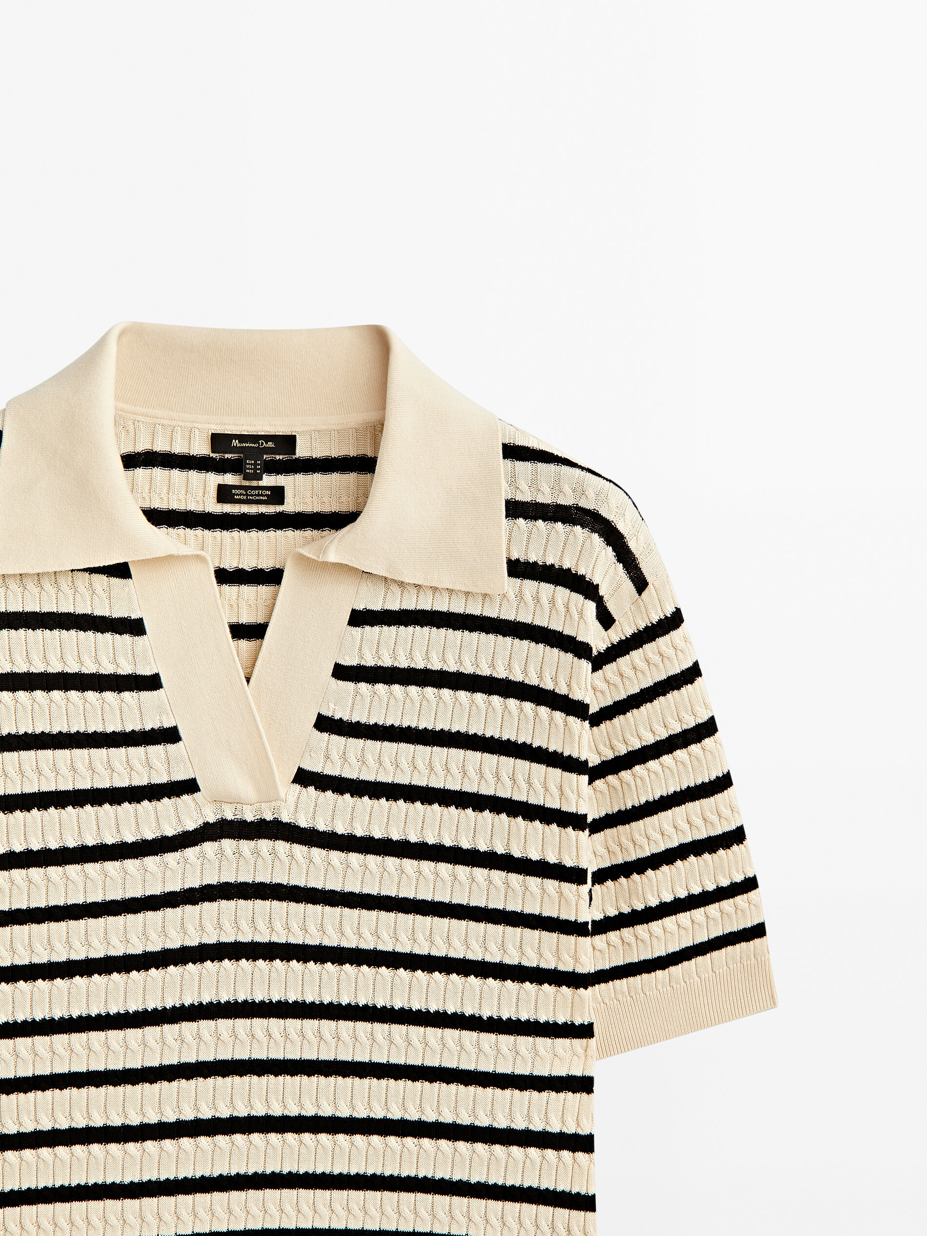 Jersey polo rayas punto trenzas - CRUDO