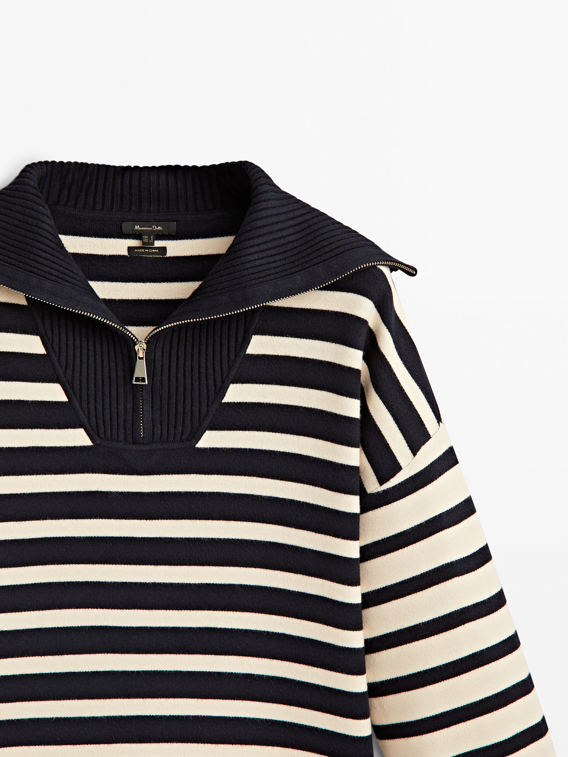 Jersey rayas contraste cuello cremallera - AZUL MARINO
