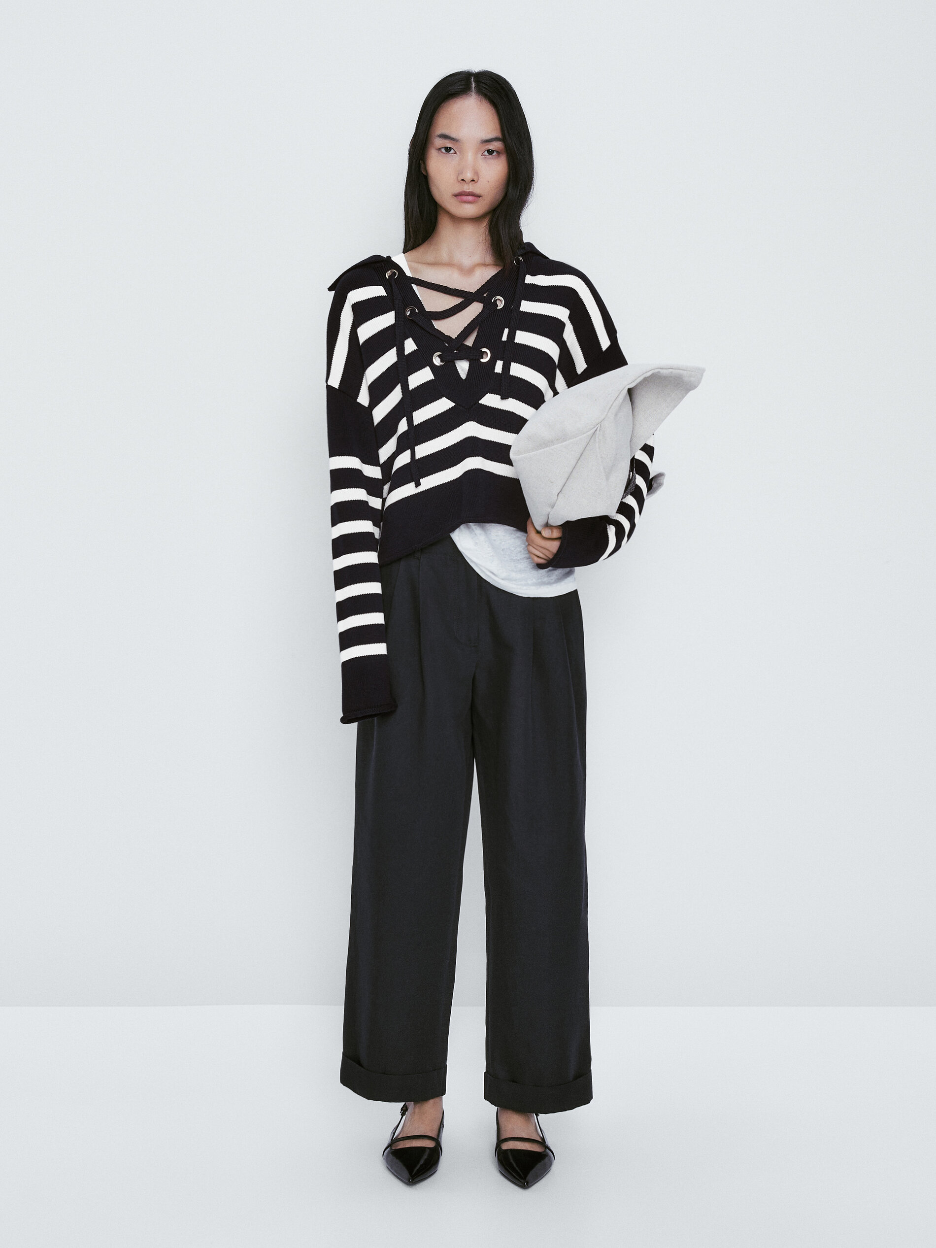 Jersey punto rayas cuello entrelazado - AZUL MARINO