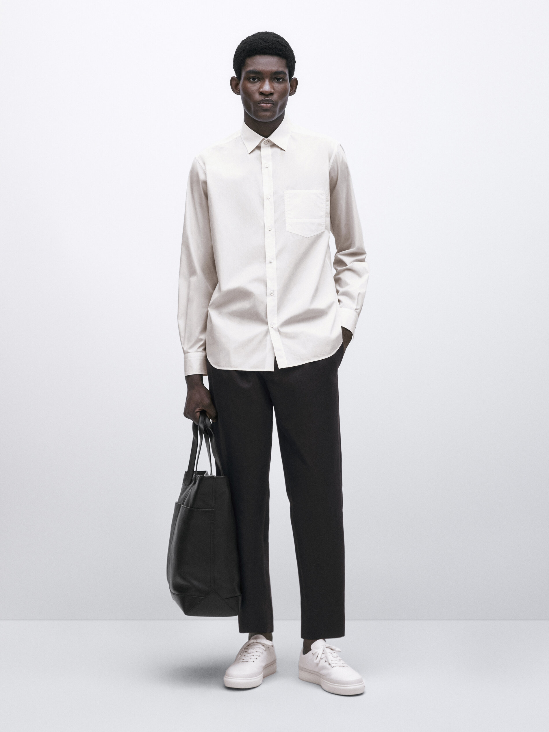 Camisa algodón relaxed fit bolsillo -Studio - BLANCO