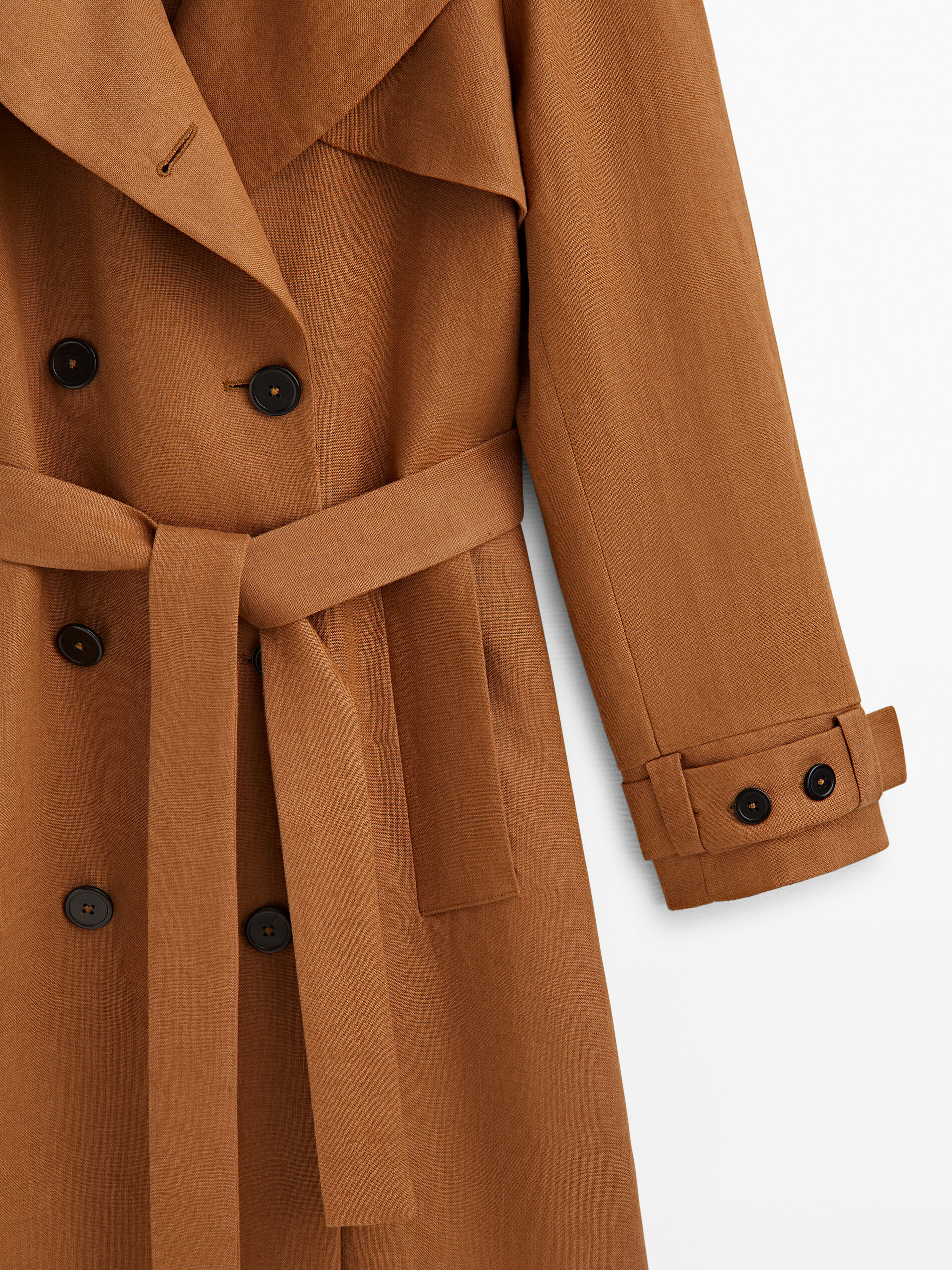 Gabardina lino cinturón -Studio - CAMEL