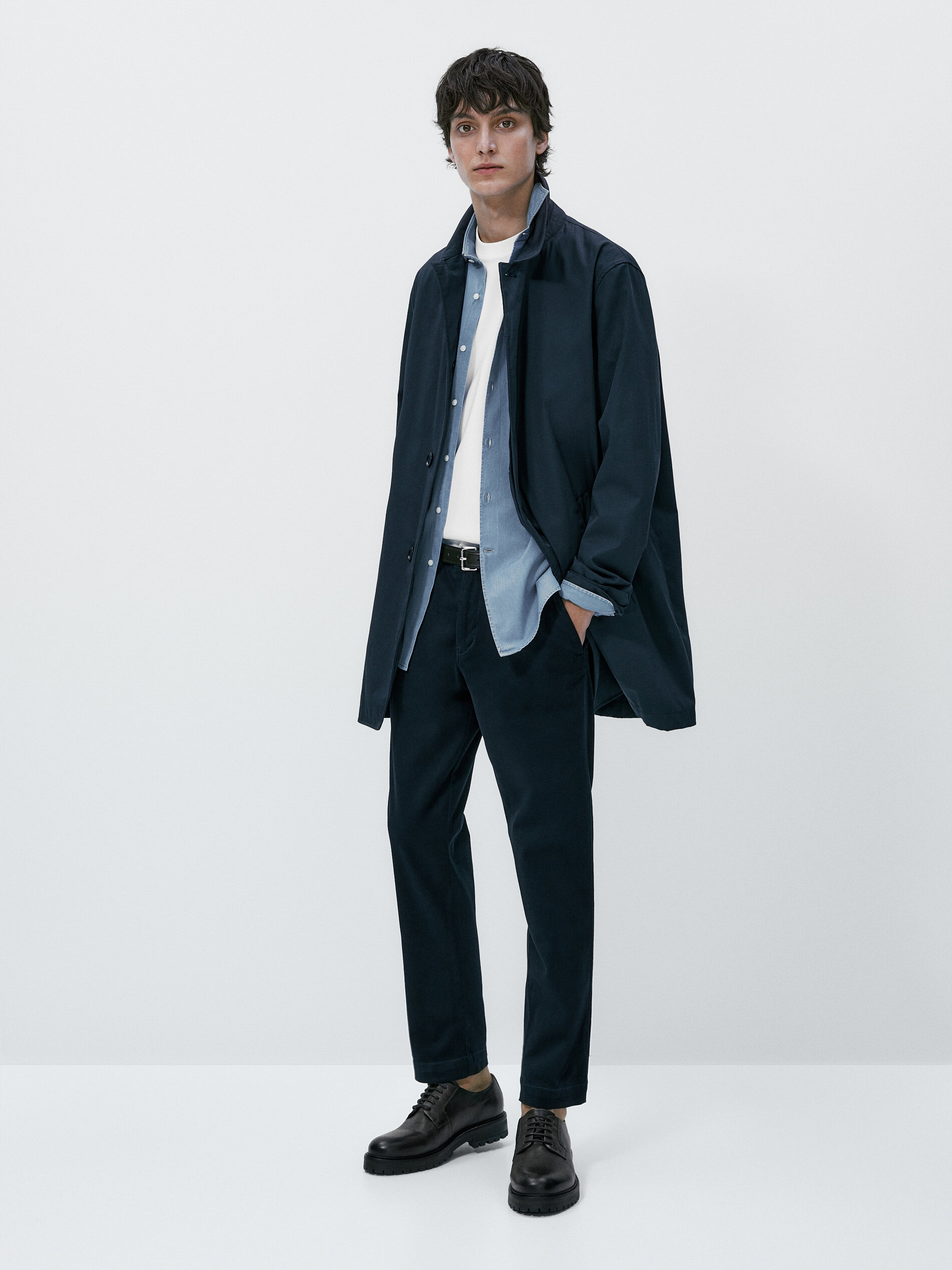 Camisa denim bleach wash slim fit - Azul Claro