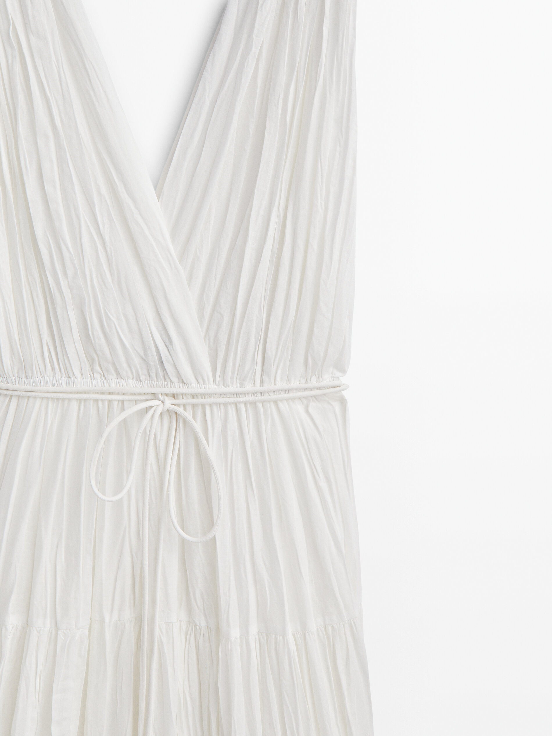 Vestido plisado cordón - BLANCO