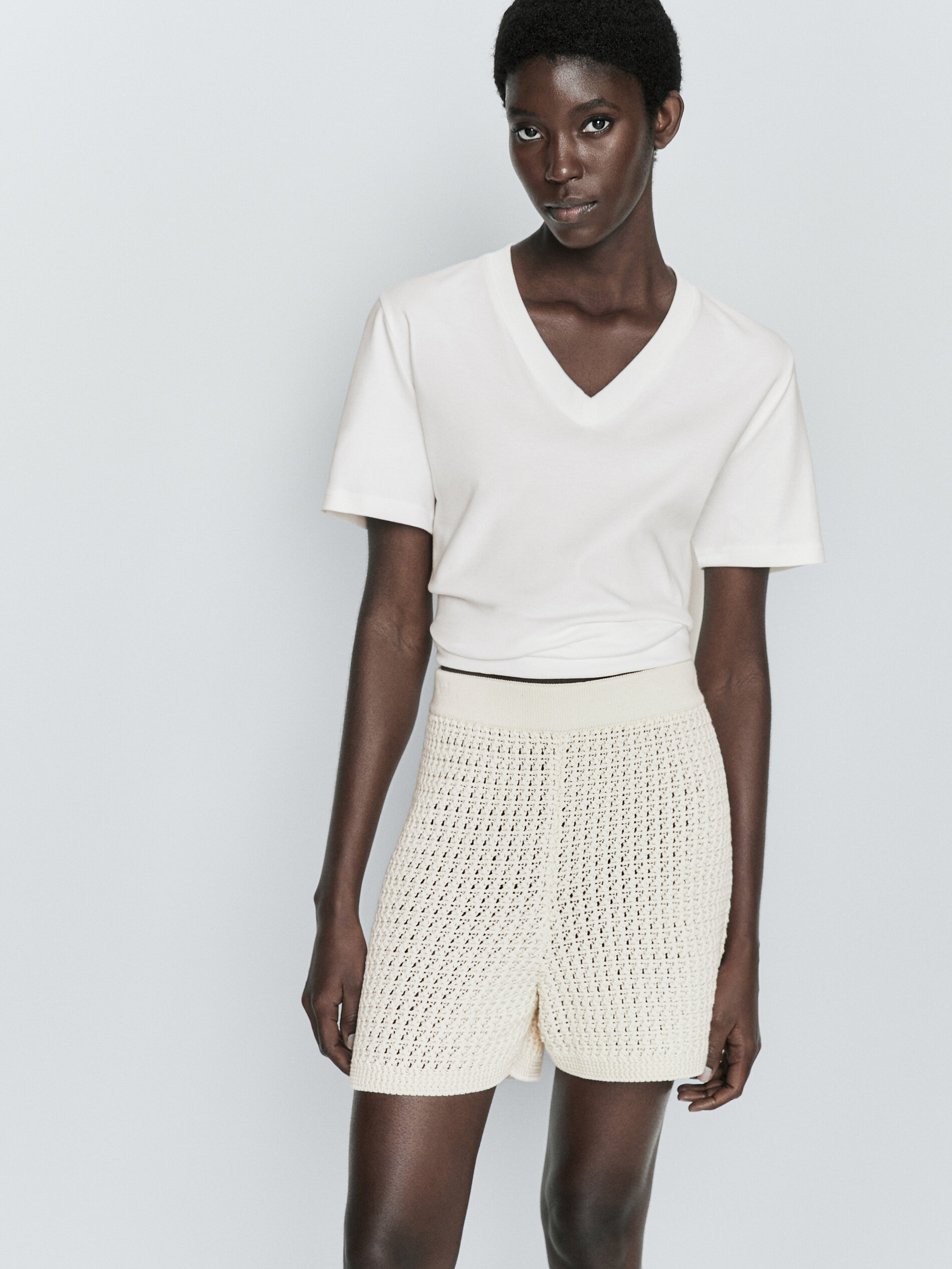 Shorts punto crochet - CRUDO