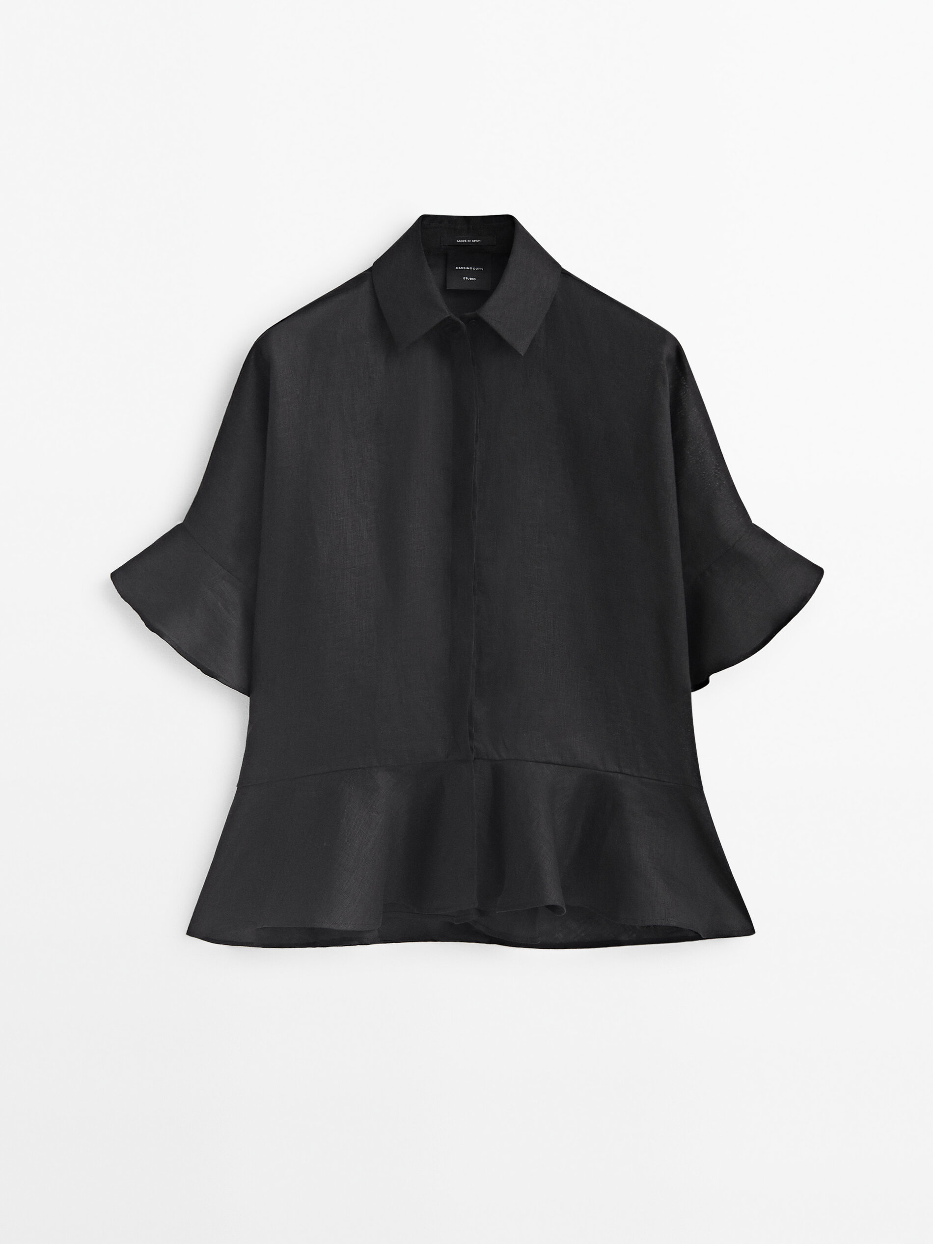 Camisa peplum lino -Studio - NEGRO