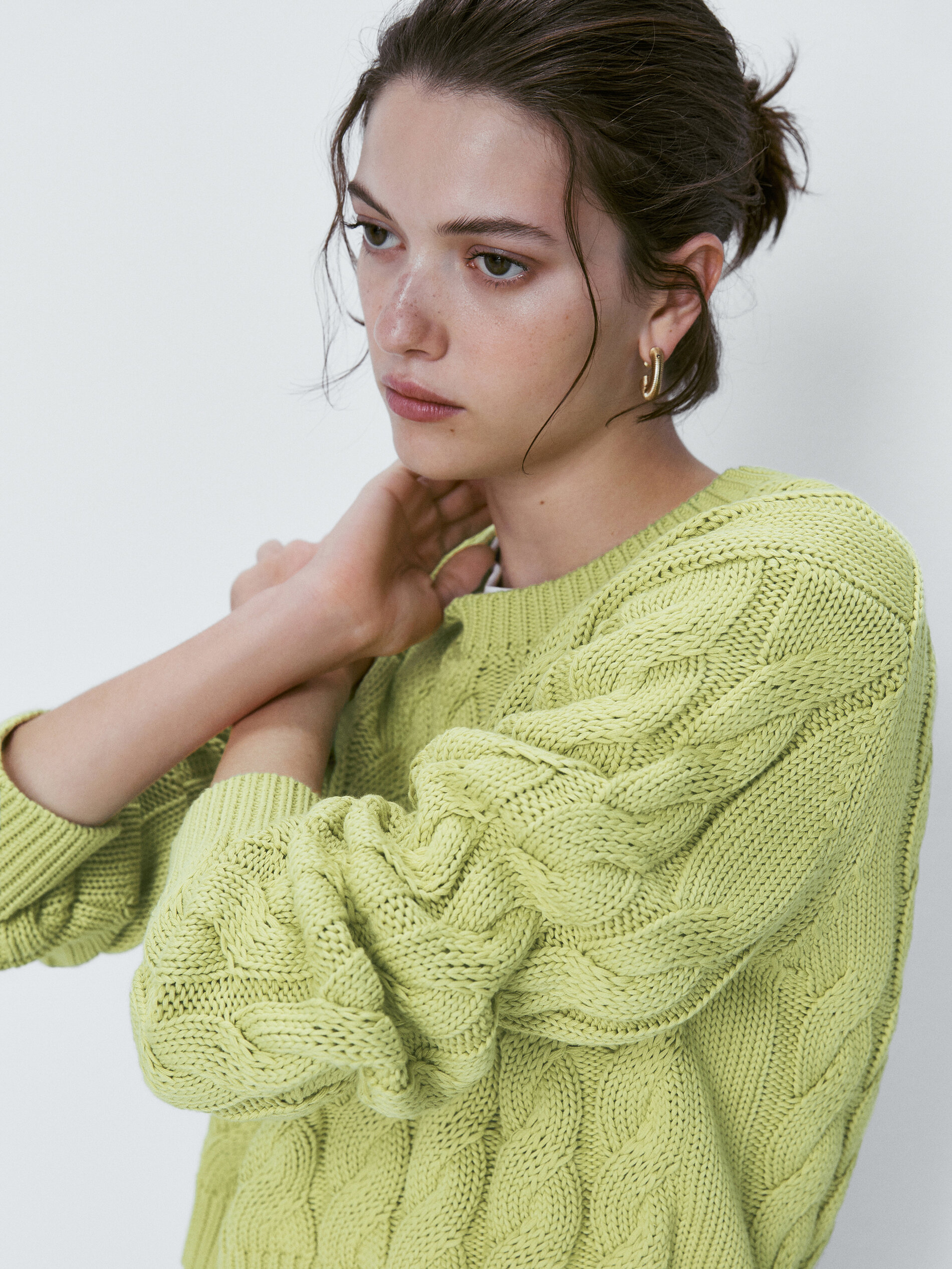 Jersey punto trenzado cropped - VERDE