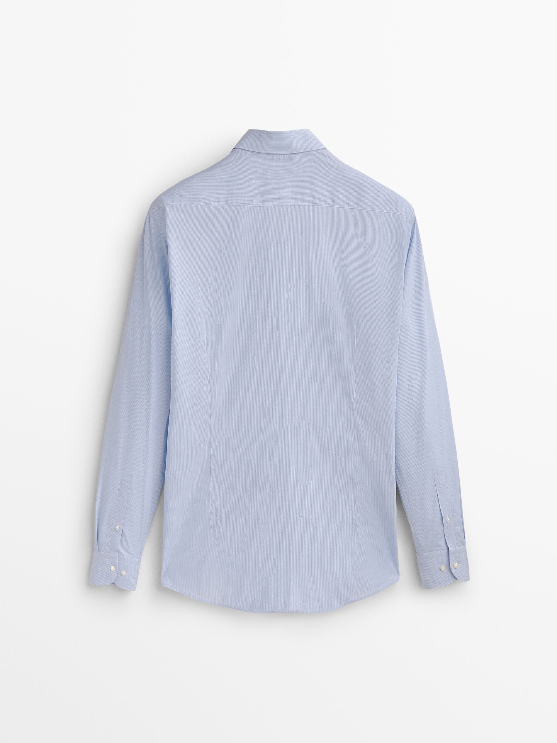 Camisa rayas algodón slim fit - CELESTE